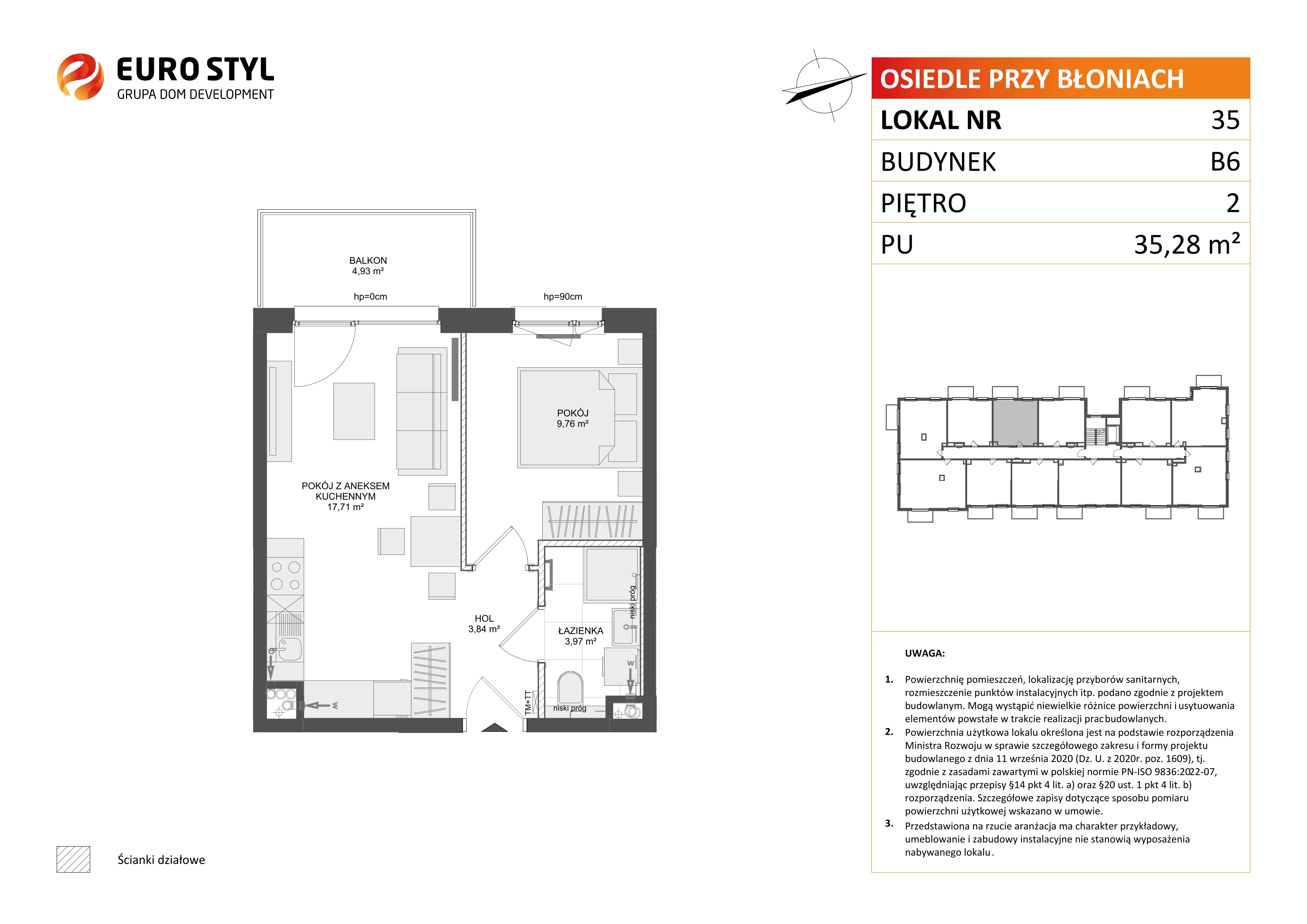 2 pokoje, mieszkanie 35,28 m², piętro 2, oferta nr B6/35, Osiedle przy Błoniach 3 - etap IV, Rumia, Janowo, ul. Błoń Janowskich 