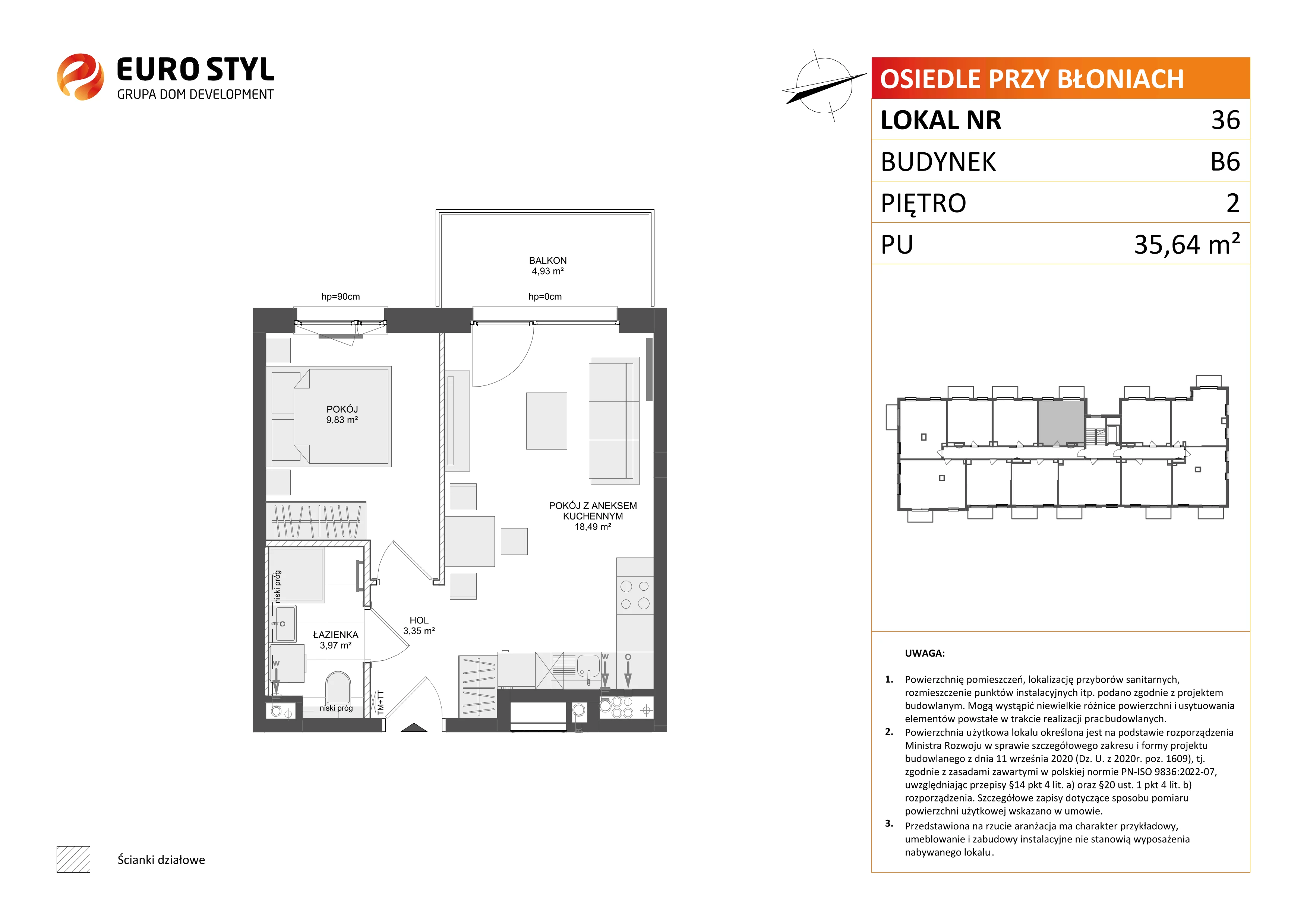 2 pokoje, mieszkanie 35,64 m², piętro 2, oferta nr B6/36, Osiedle przy Błoniach 3 - etap IV, Rumia, Janowo, ul. Błoń Janowskich 