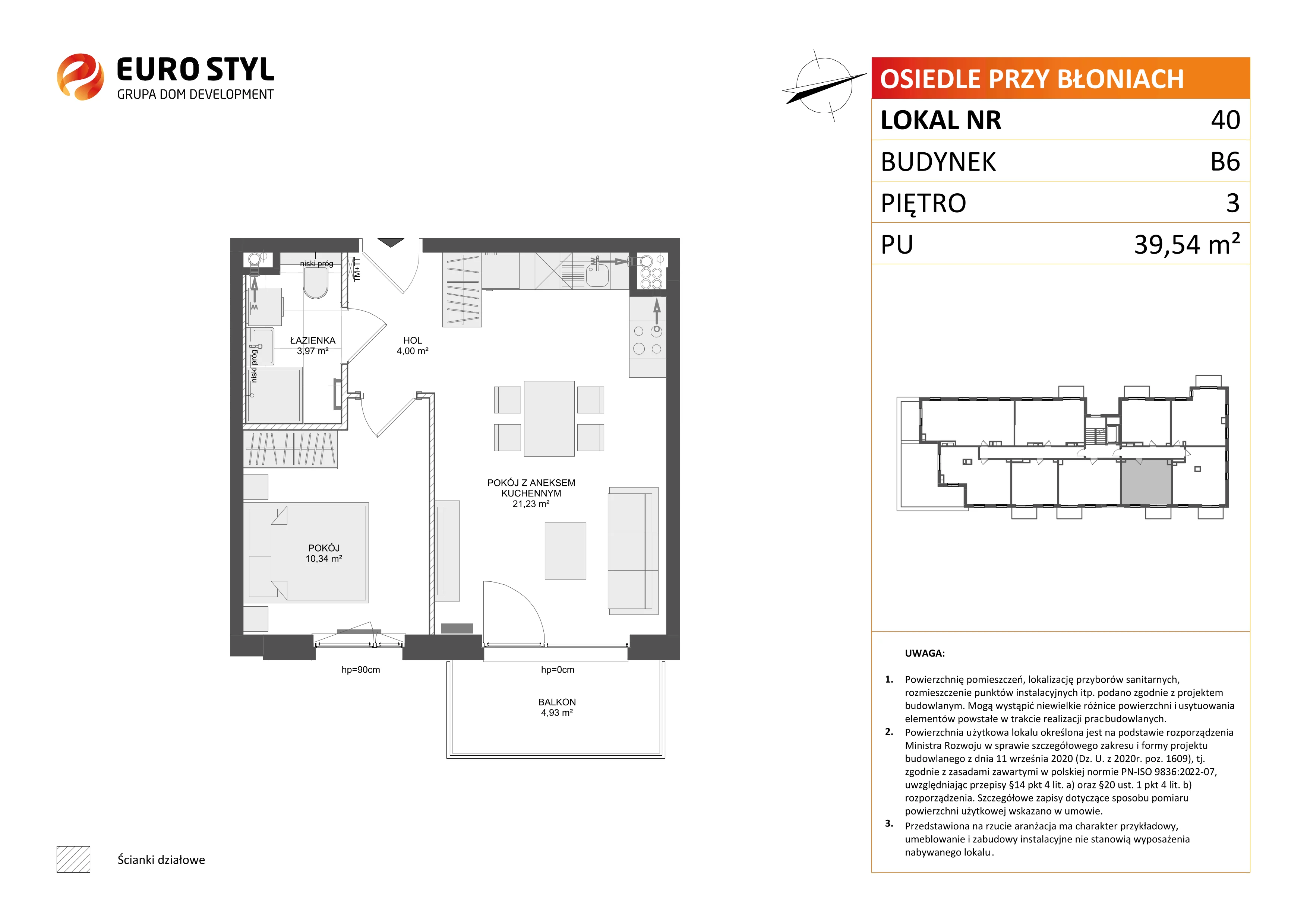 2 pokoje, mieszkanie 39,54 m², piętro 3, oferta nr B6/40, Osiedle przy Błoniach 3 - etap IV, Rumia, Janowo, ul. Błoń Janowskich 
