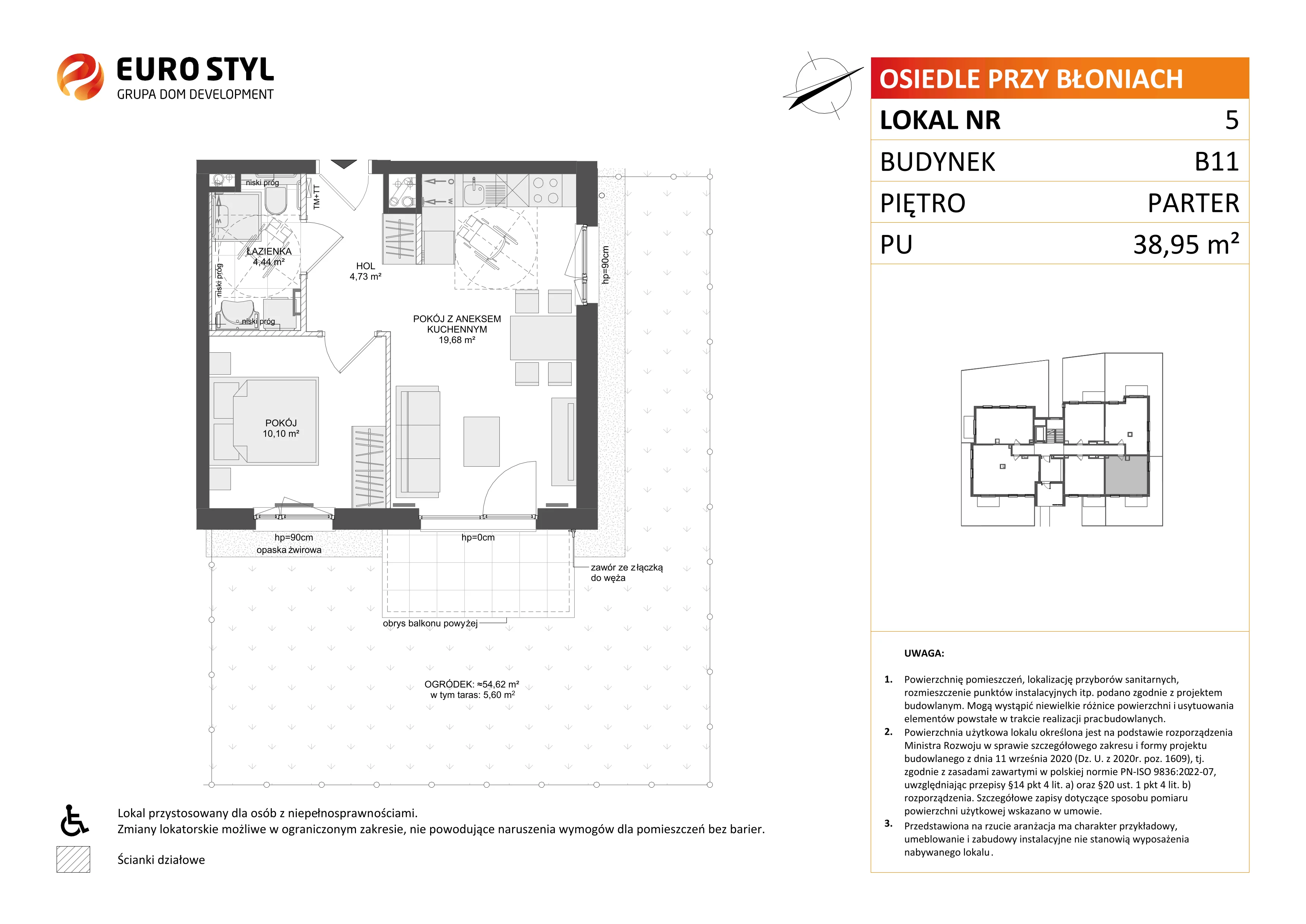 2 pokoje, mieszkanie 38,95 m², parter, oferta nr B11/5, Osiedle przy Błoniach 3 - etap IV, Rumia, Janowo, ul. Błoń Janowskich 