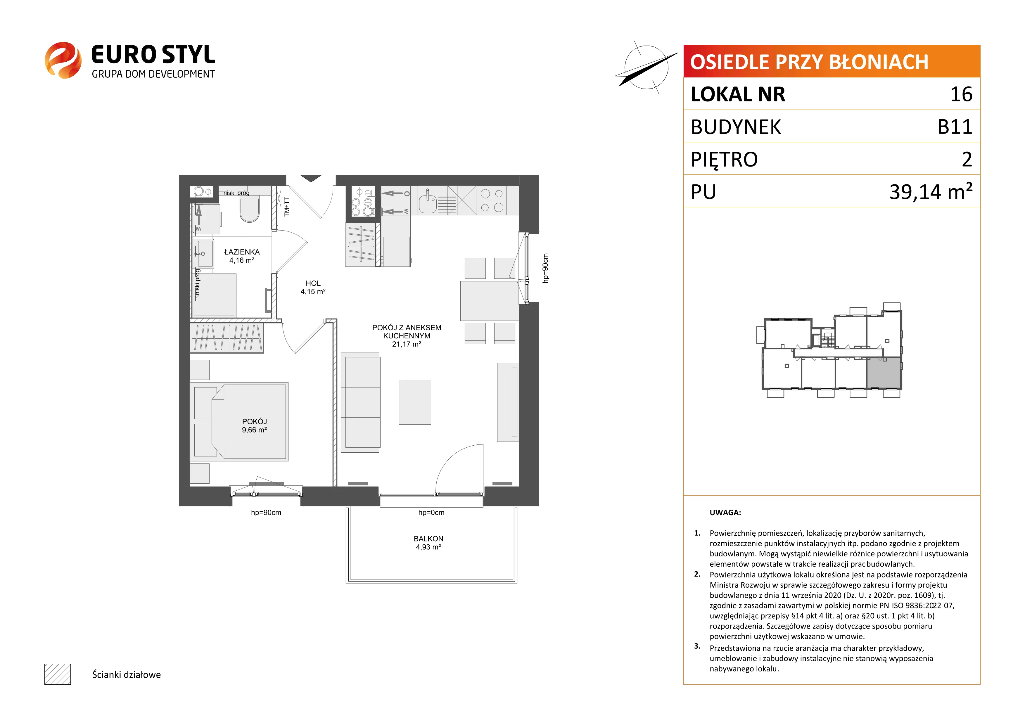 2 pokoje, mieszkanie 39,14 m², piętro 2, oferta nr B11/16, Osiedle przy Błoniach 3 - etap IV, Rumia, Janowo, ul. Błoń Janowskich 