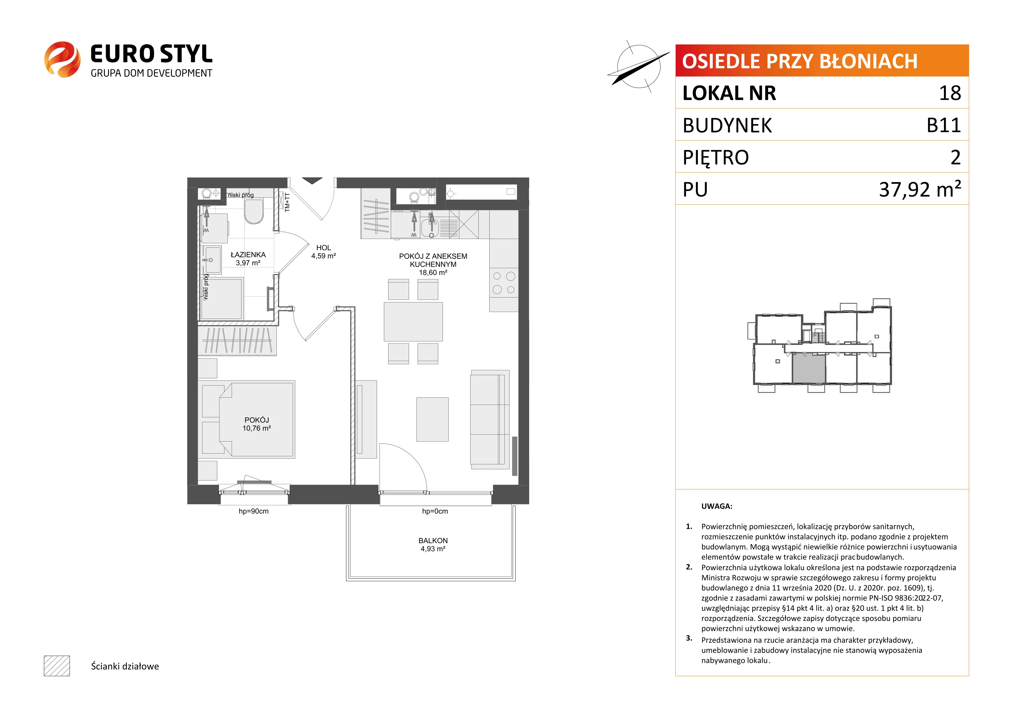 2 pokoje, mieszkanie 37,92 m², piętro 2, oferta nr B11/18, Osiedle przy Błoniach 3 - etap IV, Rumia, Janowo, ul. Błoń Janowskich 