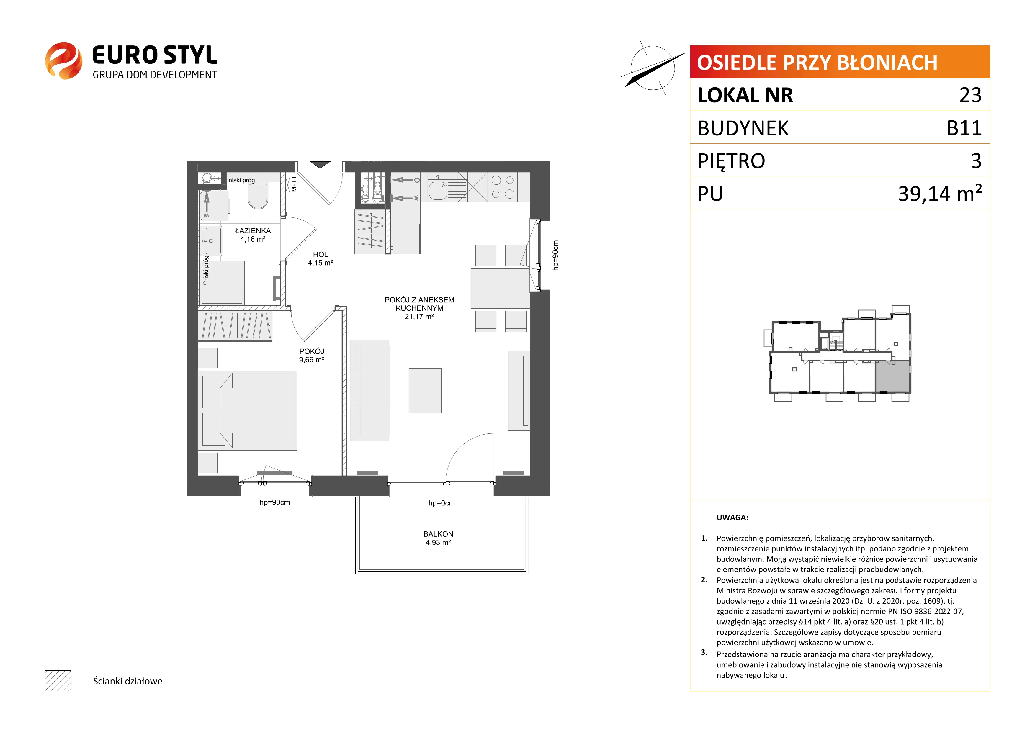 2 pokoje, mieszkanie 39,14 m², piętro 3, oferta nr B11/23, Osiedle przy Błoniach 3 - etap IV, Rumia, Janowo, ul. Błoń Janowskich 
