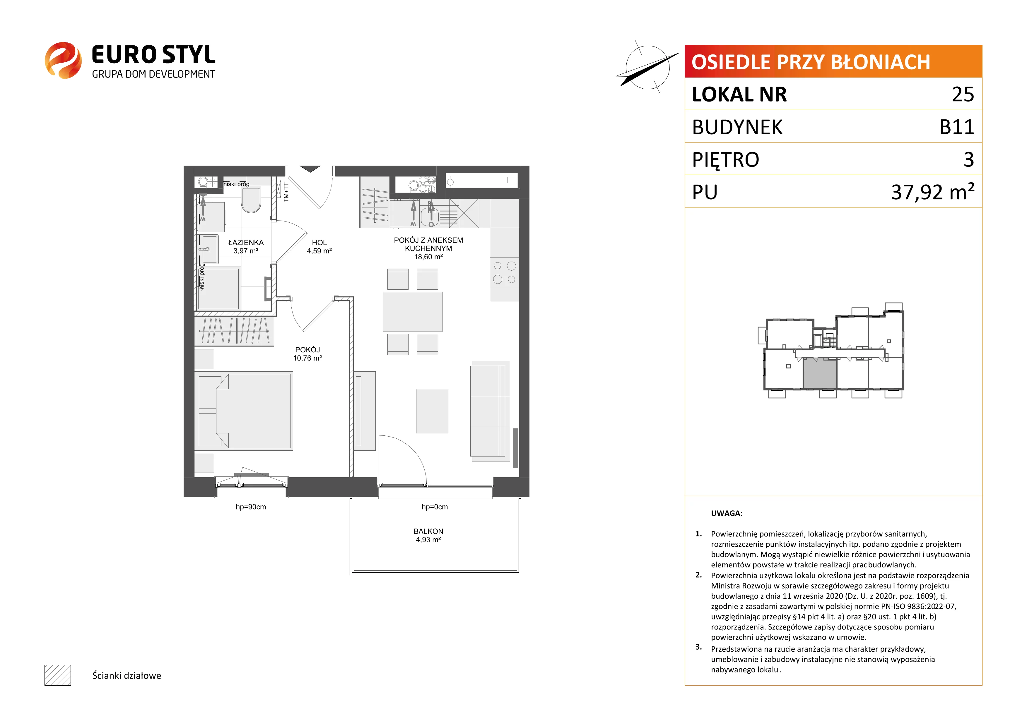 2 pokoje, mieszkanie 37,92 m², piętro 3, oferta nr B11/25, Osiedle przy Błoniach 3 - etap IV, Rumia, Janowo, ul. Błoń Janowskich 