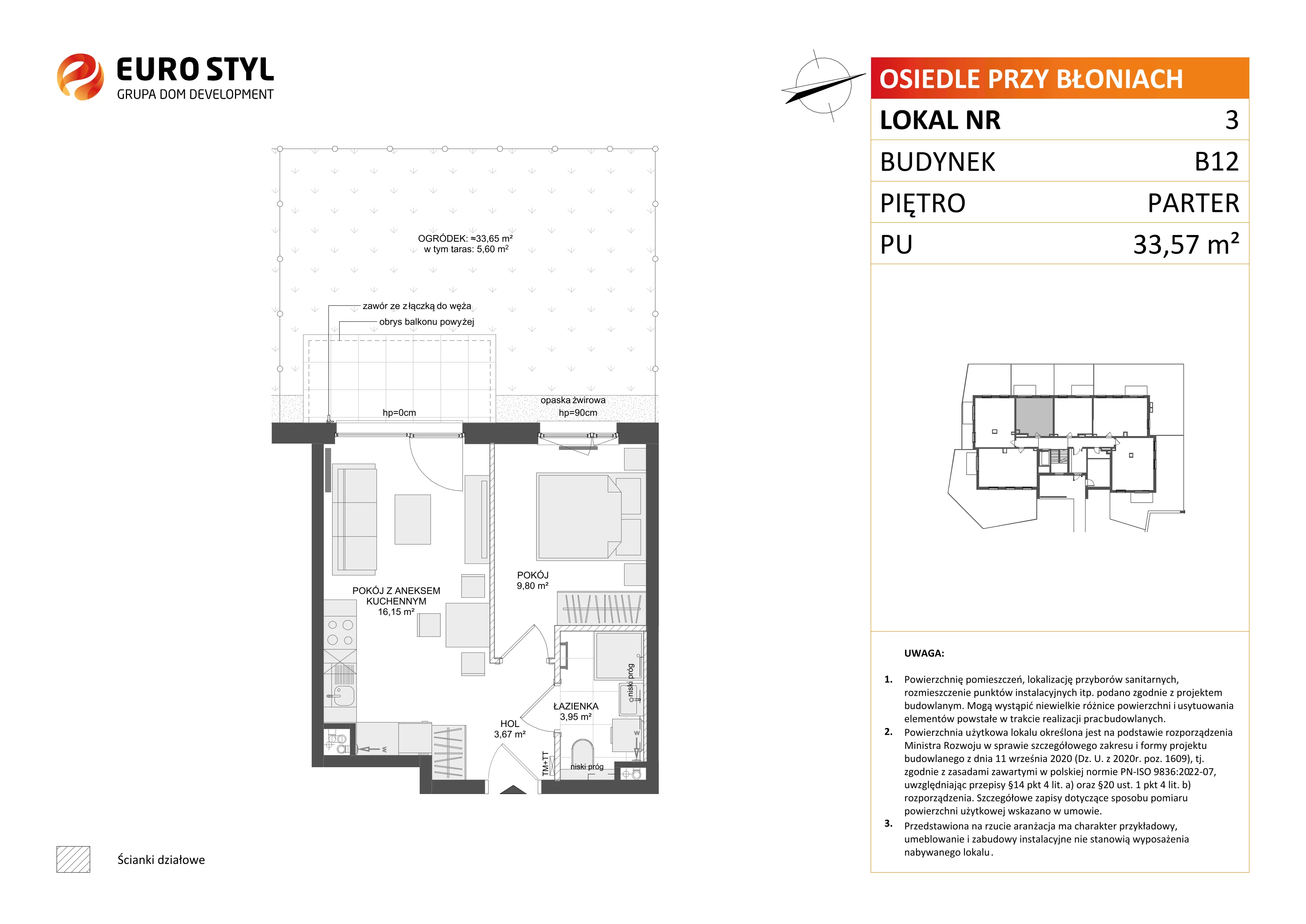 2 pokoje, mieszkanie 33,57 m², parter, oferta nr B12/3, Osiedle przy Błoniach 3 - etap IV, Rumia, Janowo, ul. Błoń Janowskich 