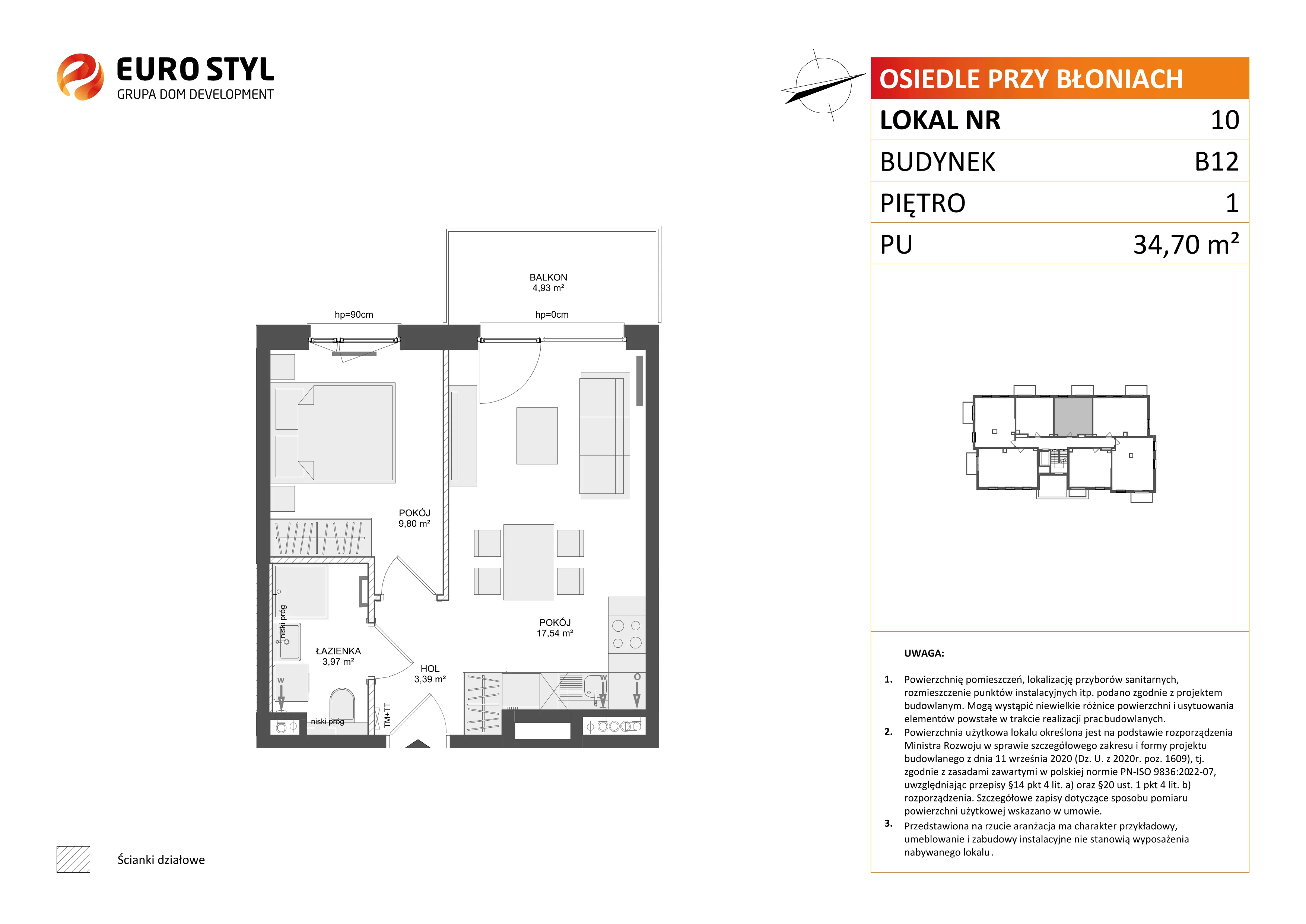 2 pokoje, mieszkanie 34,70 m², piętro 1, oferta nr B12/10, Osiedle przy Błoniach 3 - etap IV, Rumia, Janowo, ul. Błoń Janowskich 