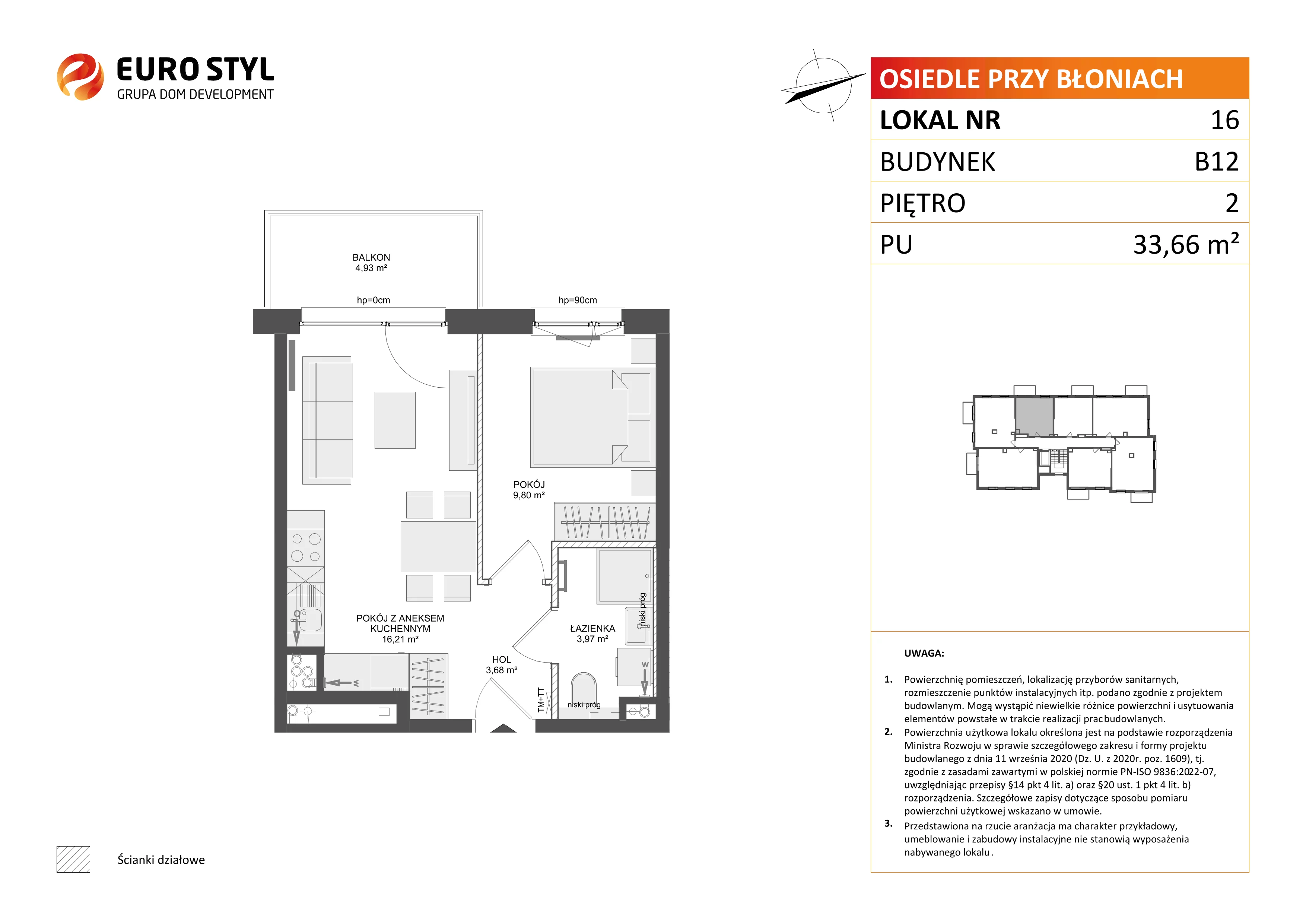 2 pokoje, mieszkanie 33,66 m², piętro 2, oferta nr B12/16, Osiedle przy Błoniach 3 - etap IV, Rumia, Janowo, ul. Błoń Janowskich 