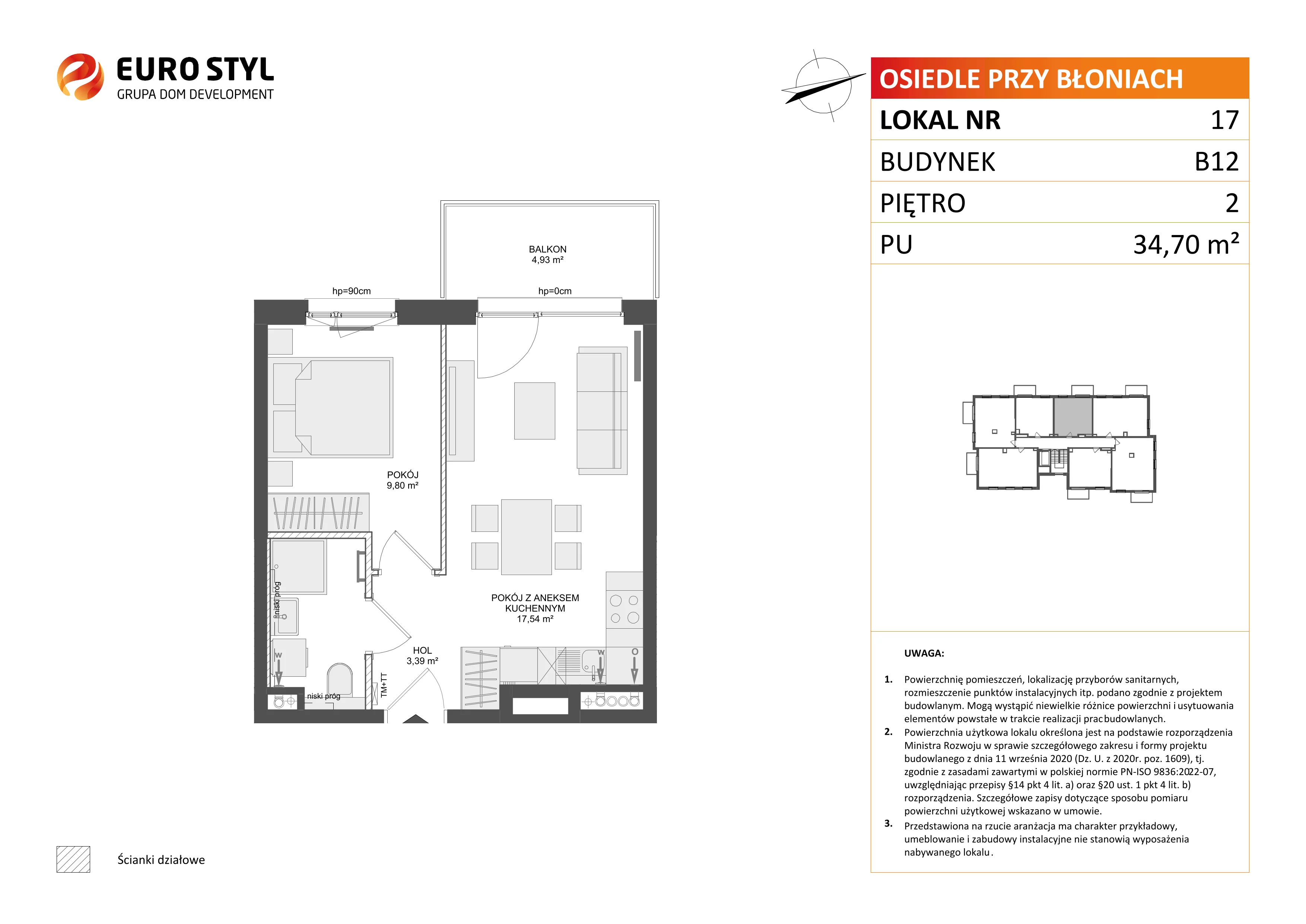 2 pokoje, mieszkanie 34,70 m², piętro 2, oferta nr B12/17, Osiedle przy Błoniach 3 - etap IV, Rumia, Janowo, ul. Błoń Janowskich 