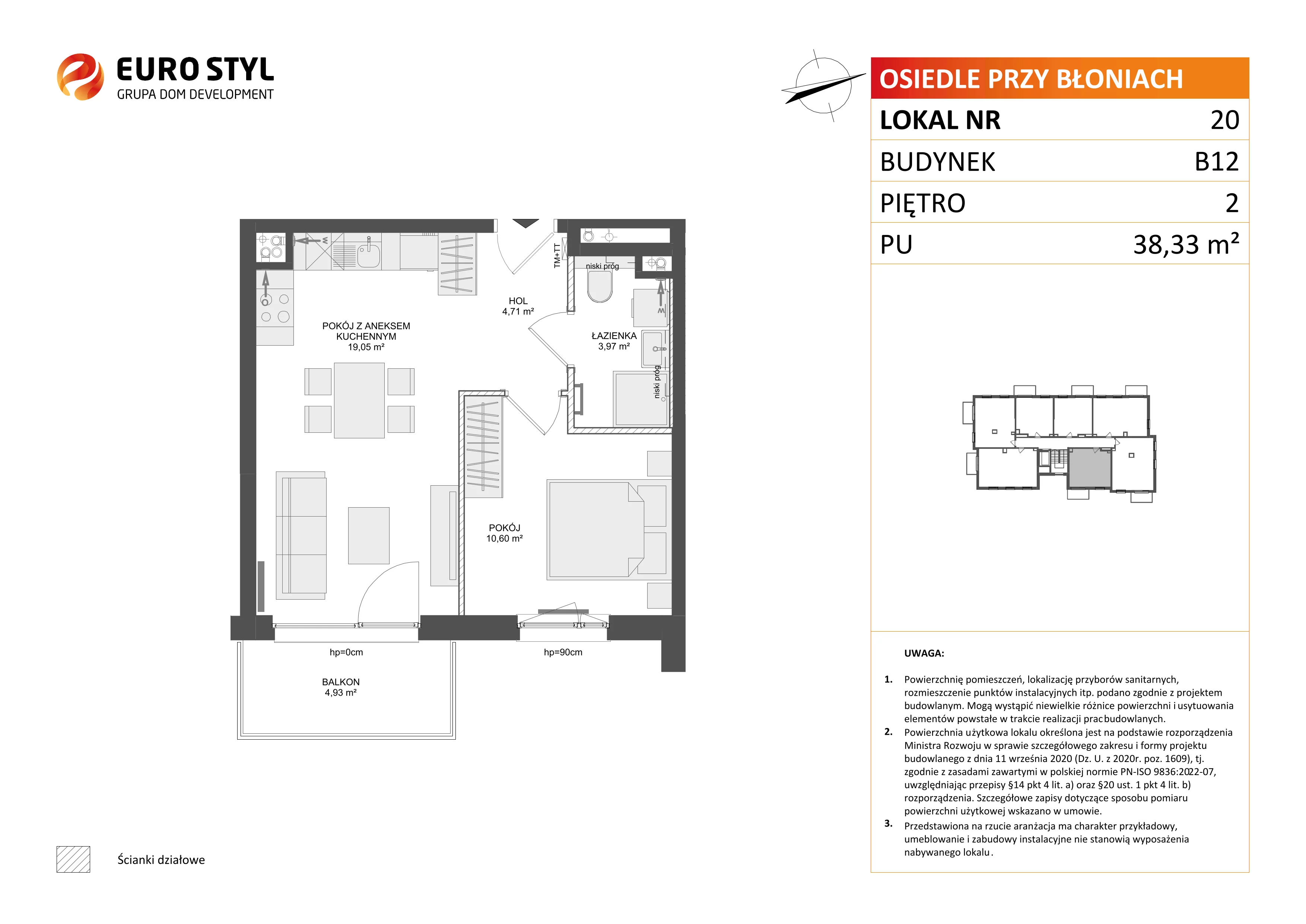 2 pokoje, mieszkanie 38,33 m², piętro 2, oferta nr B12/20, Osiedle przy Błoniach 3 - etap IV, Rumia, Janowo, ul. Błoń Janowskich 