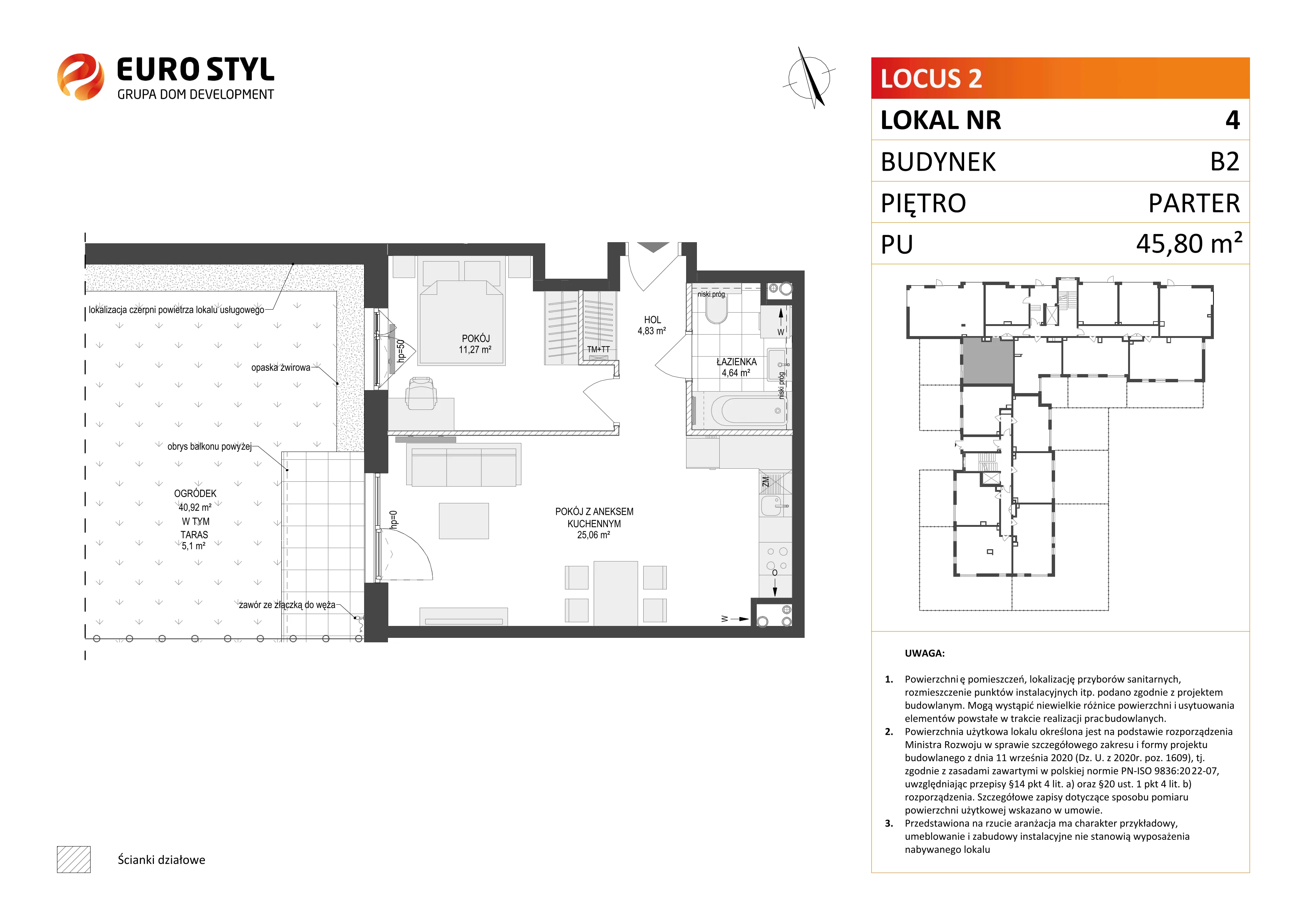 2 pokoje, mieszkanie 45,80 m², parter, oferta nr B2/4, Locus 2 - etap II, Rumia, Janowo, ul. Dąbrowskiego