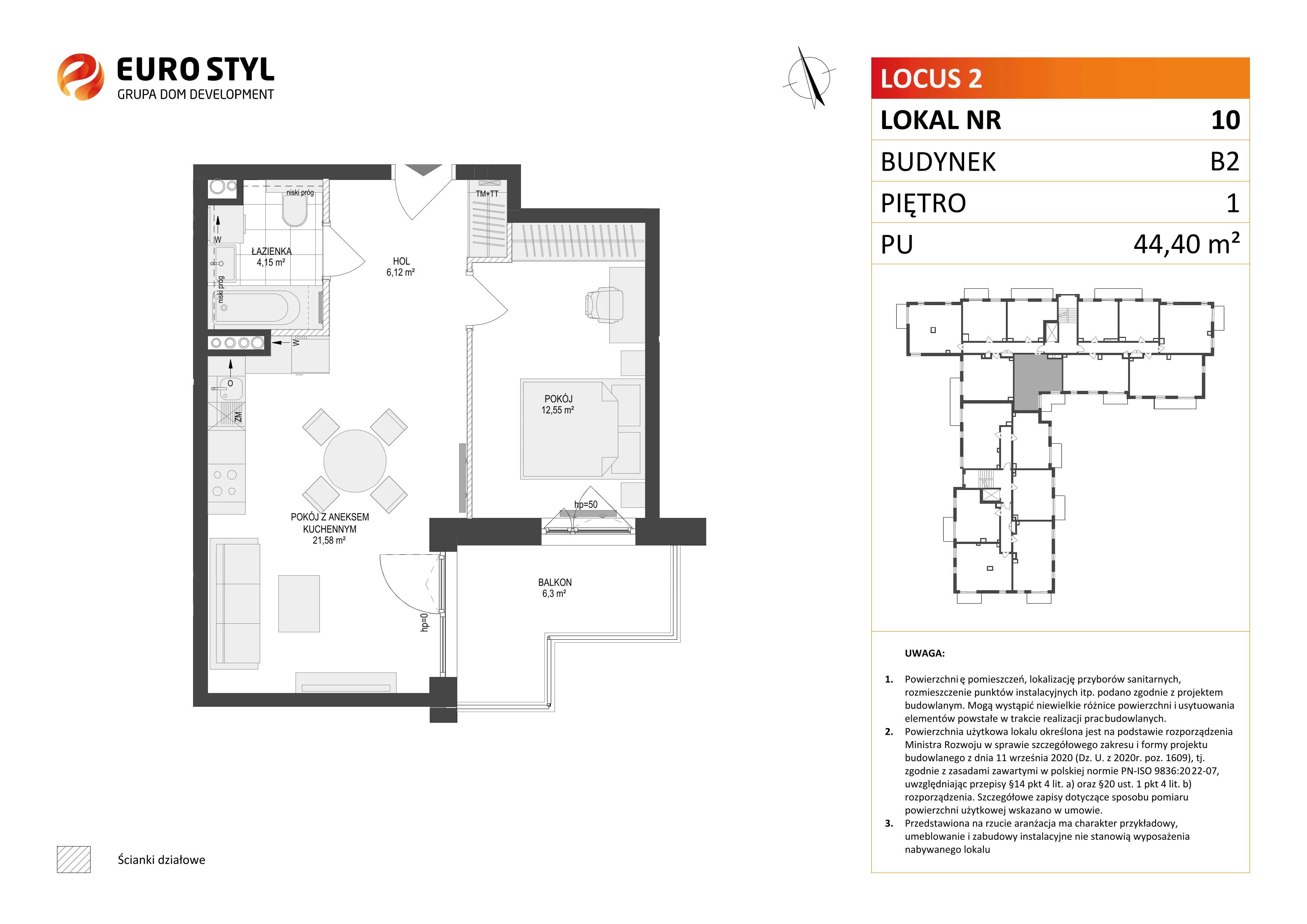 2 pokoje, mieszkanie 44,40 m², piętro 1, oferta nr B2/10, Locus 2 - etap II, Rumia, Janowo, ul. Dąbrowskiego