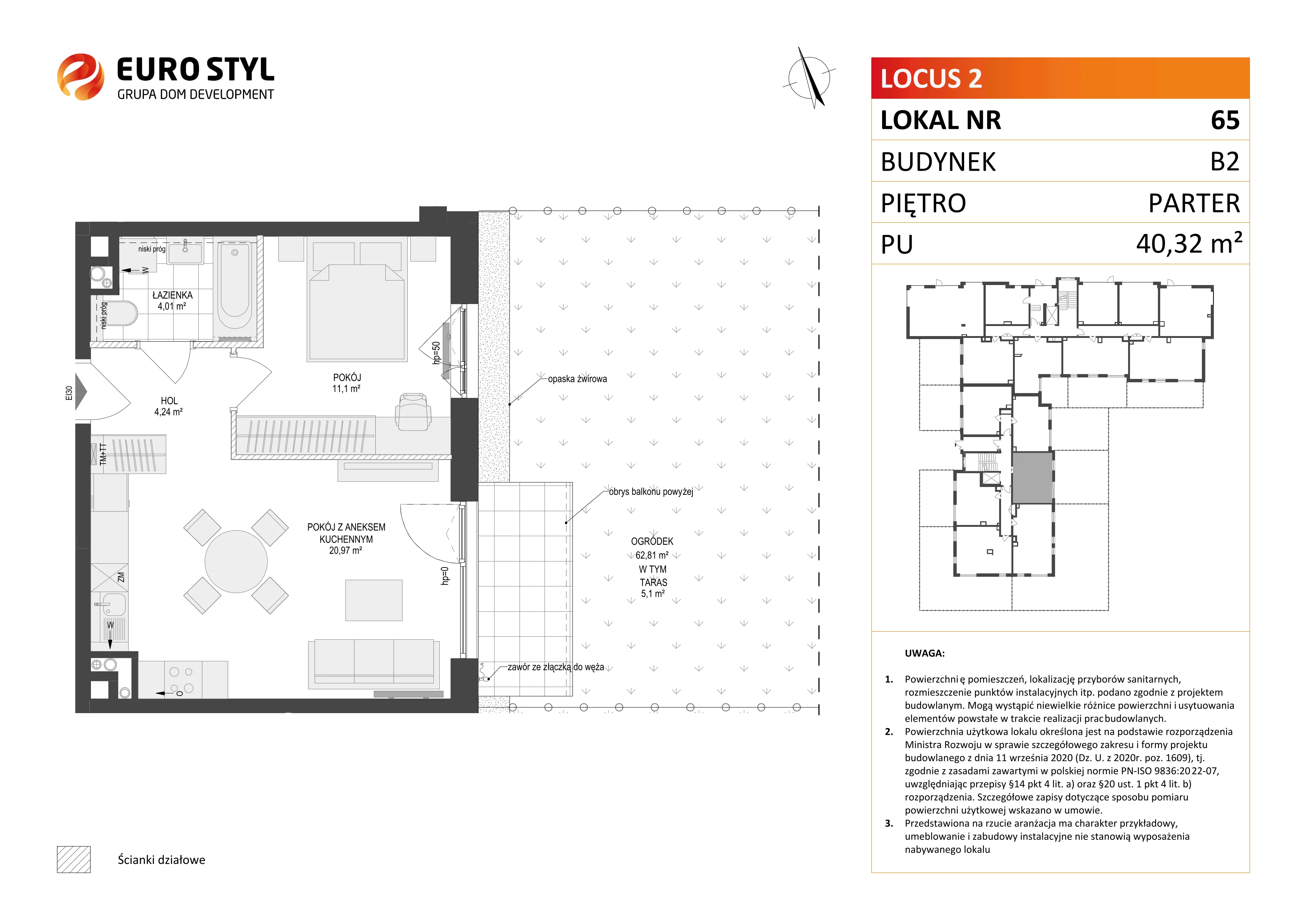 2 pokoje, mieszkanie 40,32 m², parter, oferta nr B2/65, Locus 2 - etap II, Rumia, Janowo, ul. Dąbrowskiego