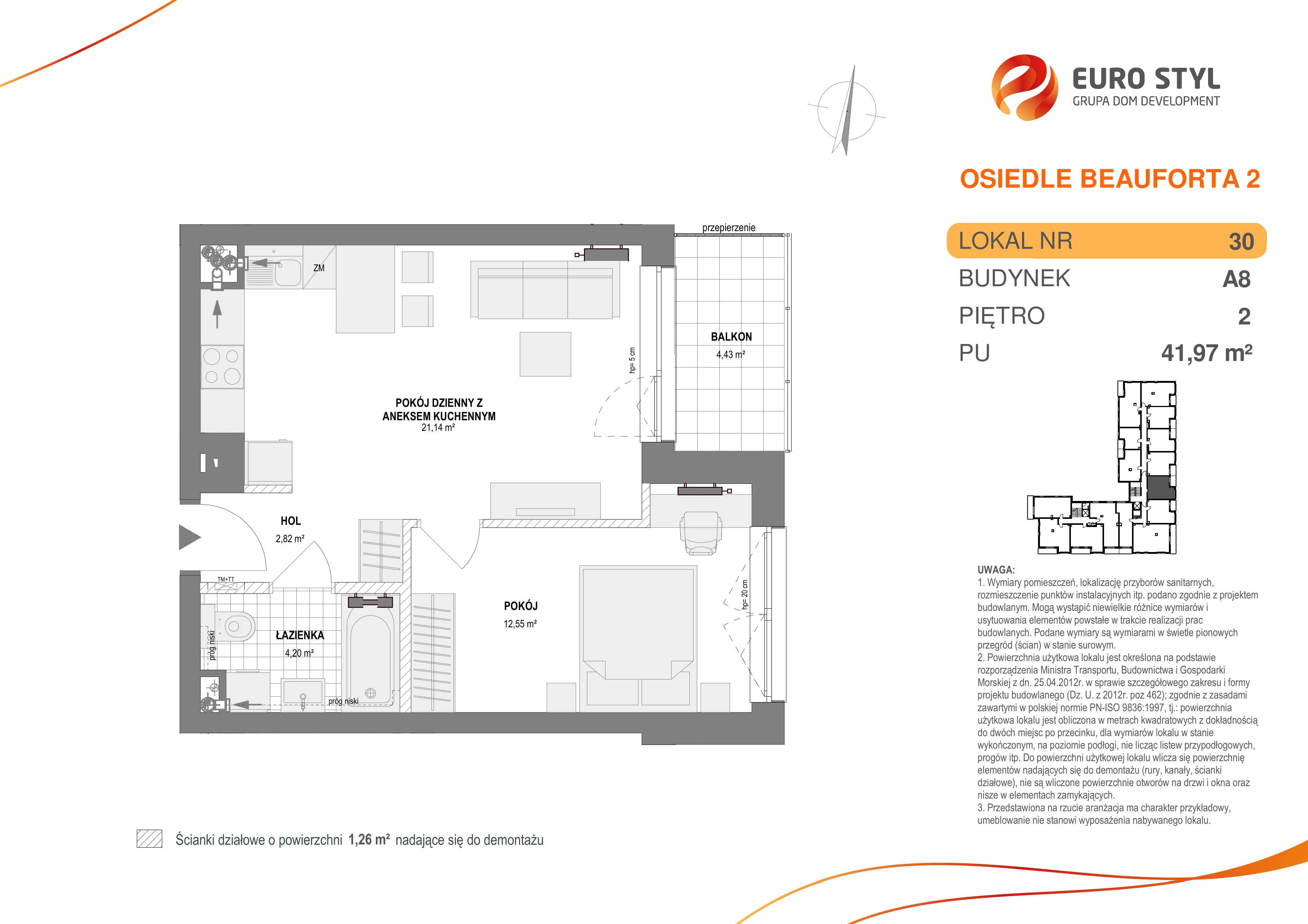 Mieszkanie 41,97 m², piętro 2, oferta nr A8/30, Osiedle Beauforta 2, Gdynia, Pogórze, ul. H. Derdowskiego