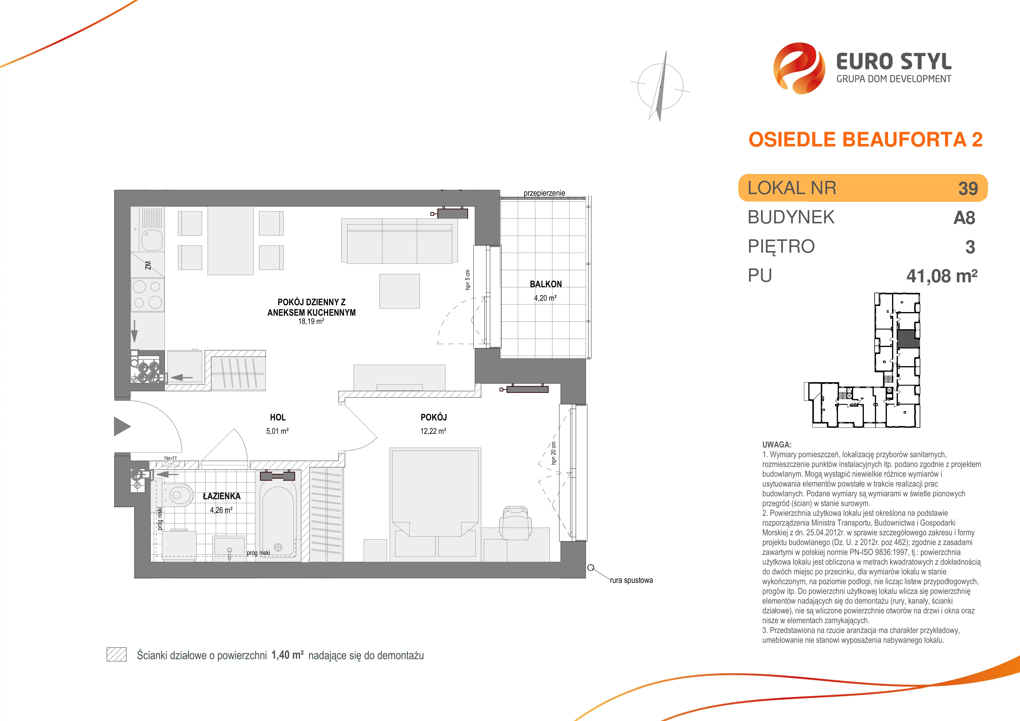 Mieszkanie 41,08 m², piętro 3, oferta nr A8/39, Osiedle Beauforta 2, Gdynia, Pogórze, ul. H. Derdowskiego