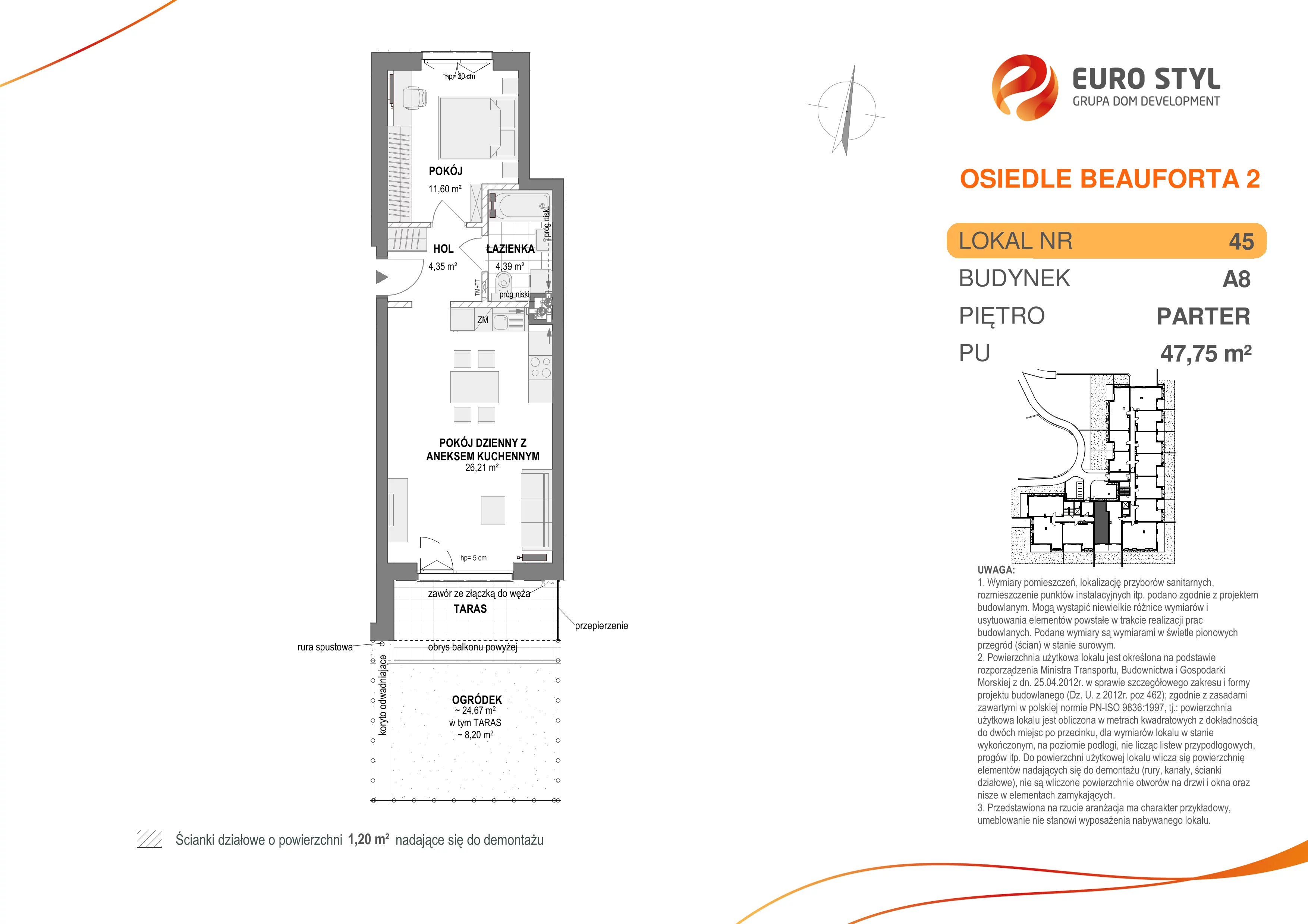 Mieszkanie 47,75 m², parter, oferta nr A8/45, Osiedle Beauforta 2, Gdynia, Pogórze, ul. H. Derdowskiego