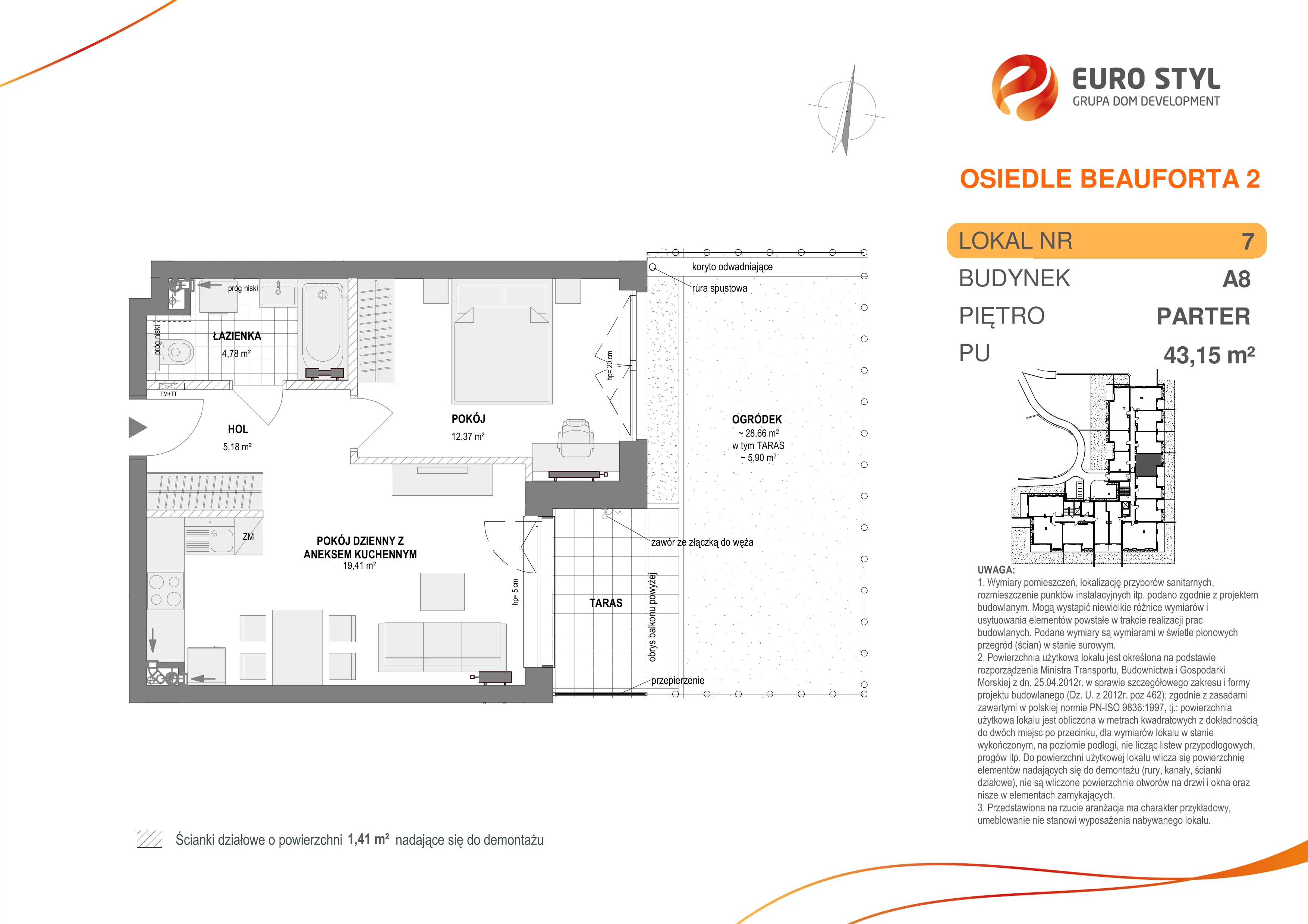 Mieszkanie 43,15 m², parter, oferta nr A8/7, Osiedle Beauforta 2, Gdynia, Pogórze, ul. H. Derdowskiego