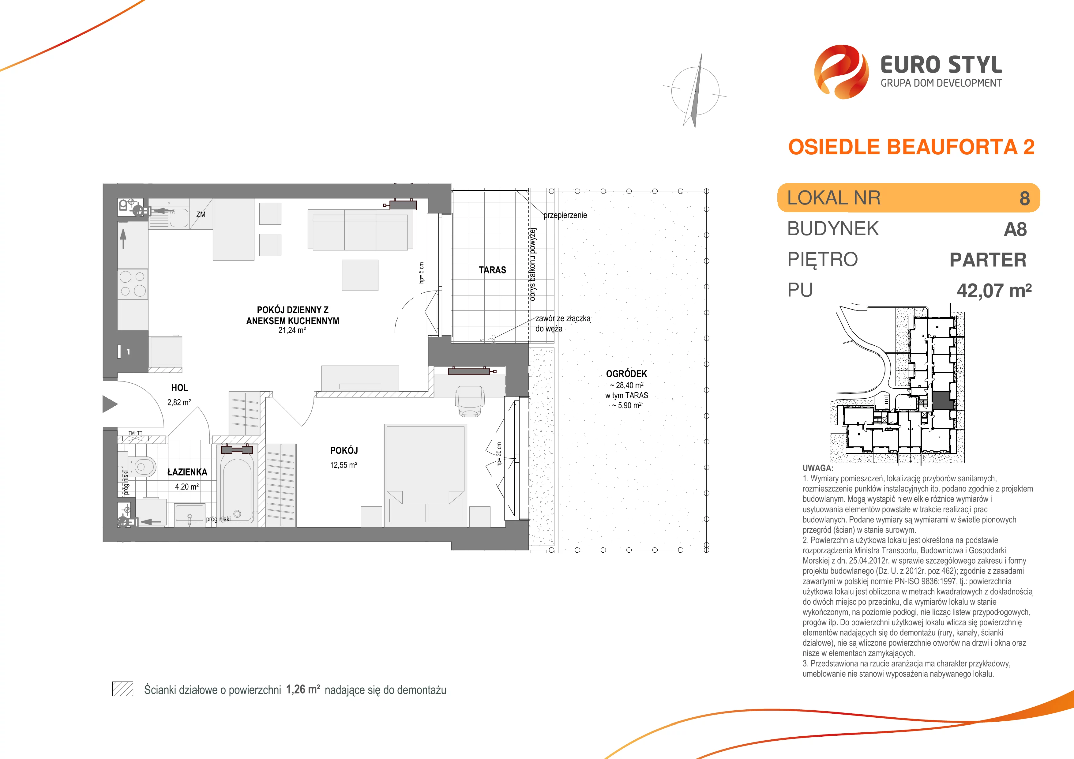 Mieszkanie 42,07 m², parter, oferta nr A8/8, Osiedle Beauforta 2, Gdynia, Pogórze, ul. H. Derdowskiego