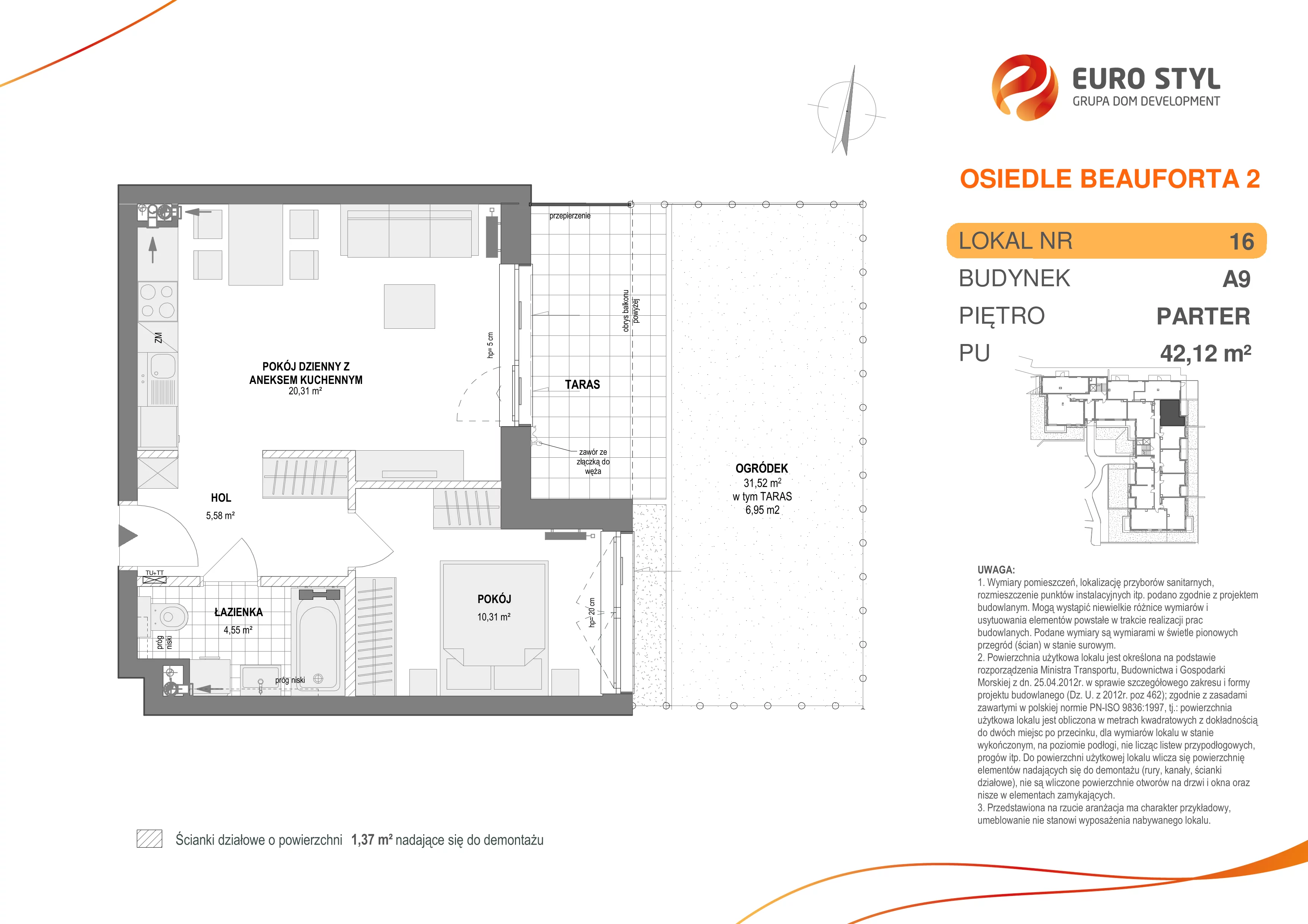 Mieszkanie 42,12 m², parter, oferta nr A9/16, Osiedle Beauforta 2, Gdynia, Pogórze, ul. H. Derdowskiego