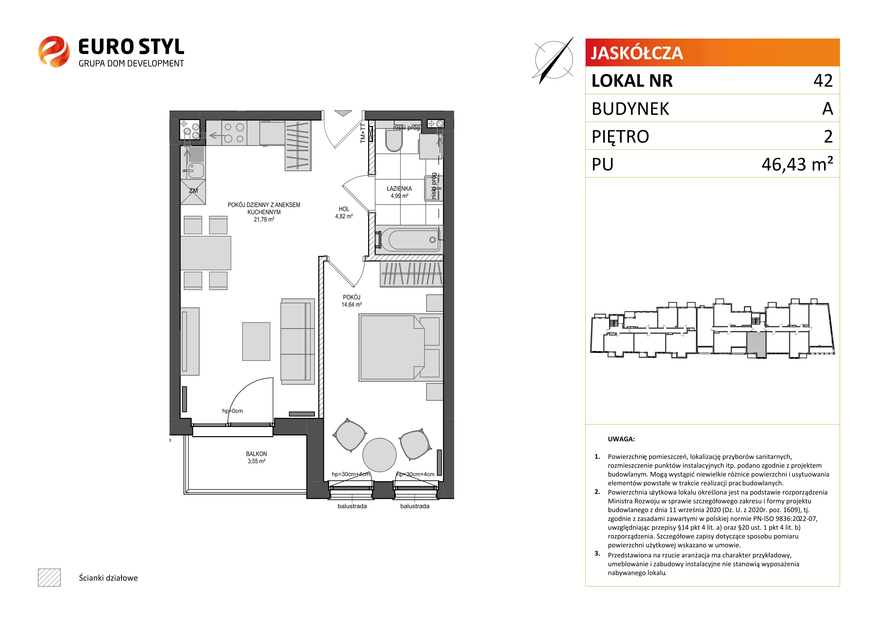 Mieszkanie 46,43 m², piętro 2, oferta nr A/42, Jaskółcza, Gdańsk, Śródmieście, Dolne Miasto, ul. Jaskółcza