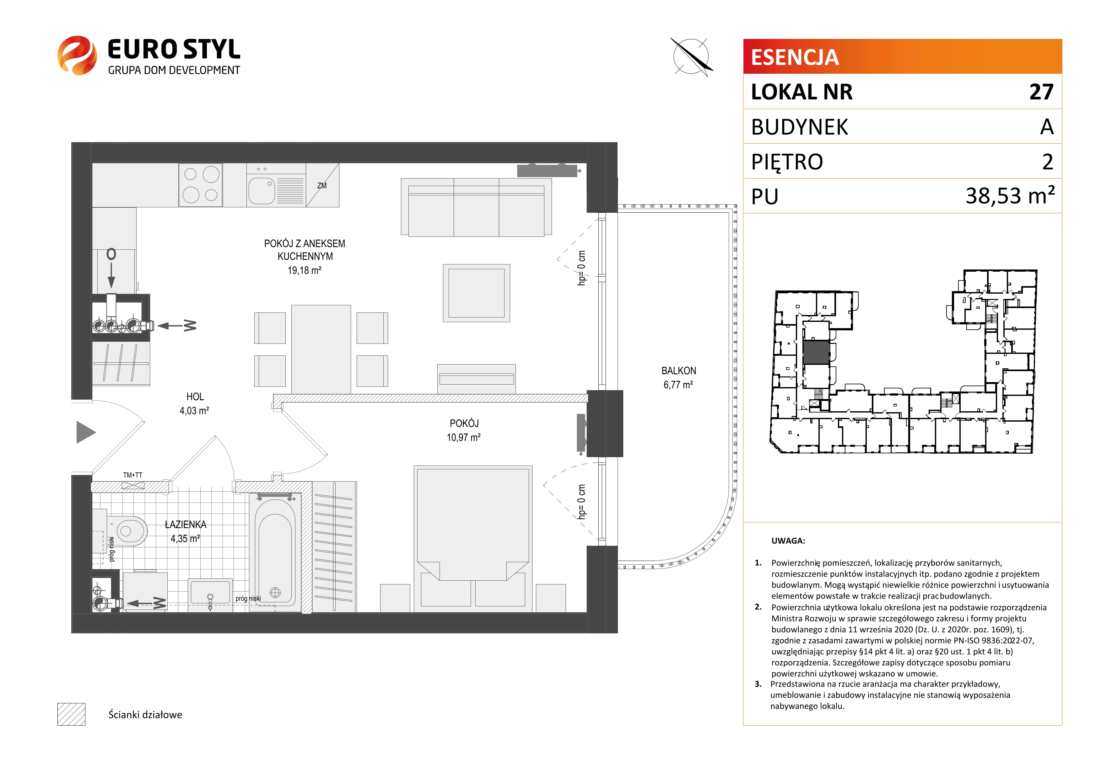 Mieszkanie 38,53 m², piętro 2, oferta nr A/27, Esencja, Gdańsk, Śródmieście, Dolne Miasto, ul. Kamienna Grobla / Jałmużnicza