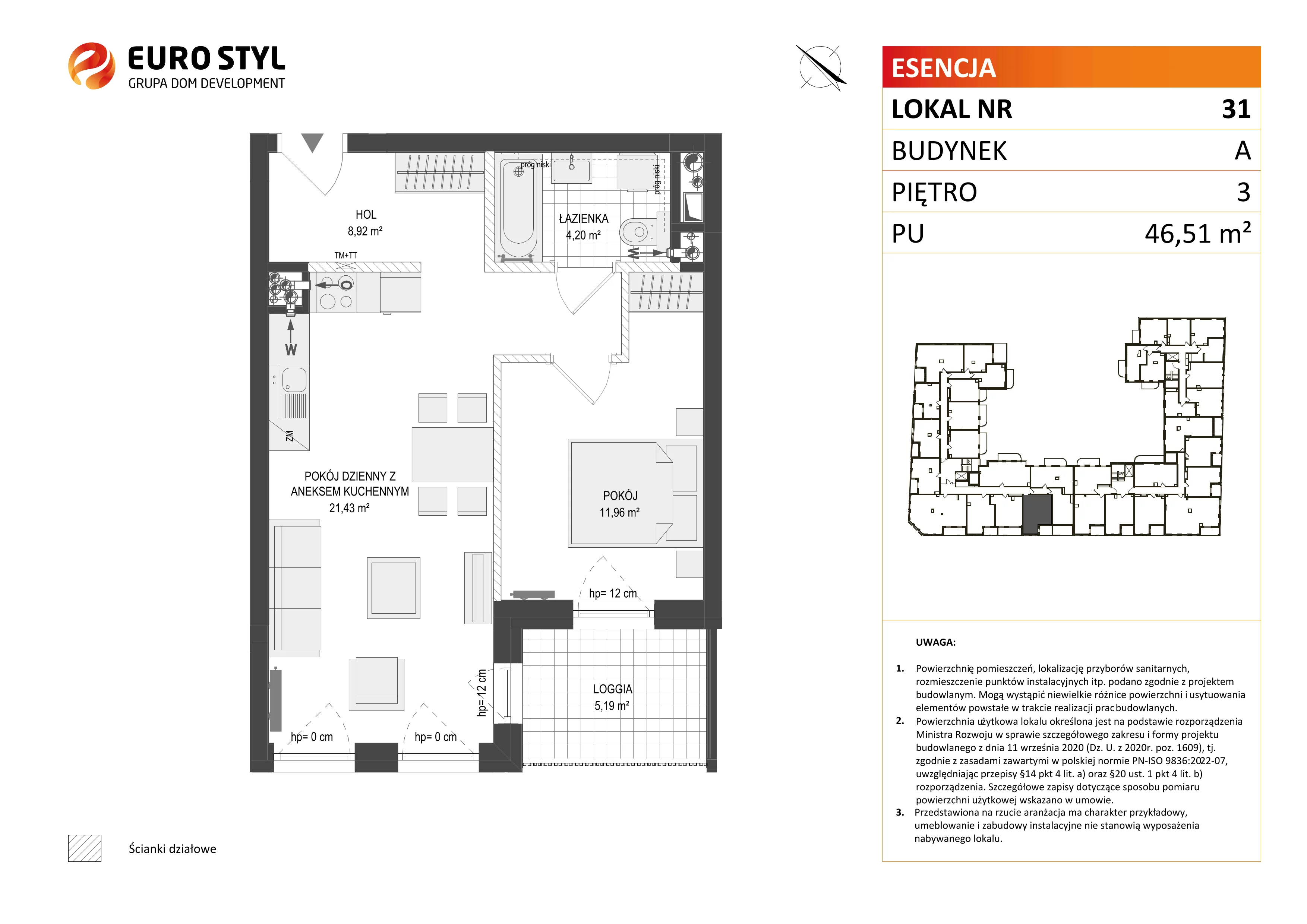 2 pokoje, mieszkanie 46,51 m², piętro 3, oferta nr A/31, Esencja, Gdańsk, Śródmieście, Dolne Miasto, ul. Kamienna Grobla / Jałmużnicza