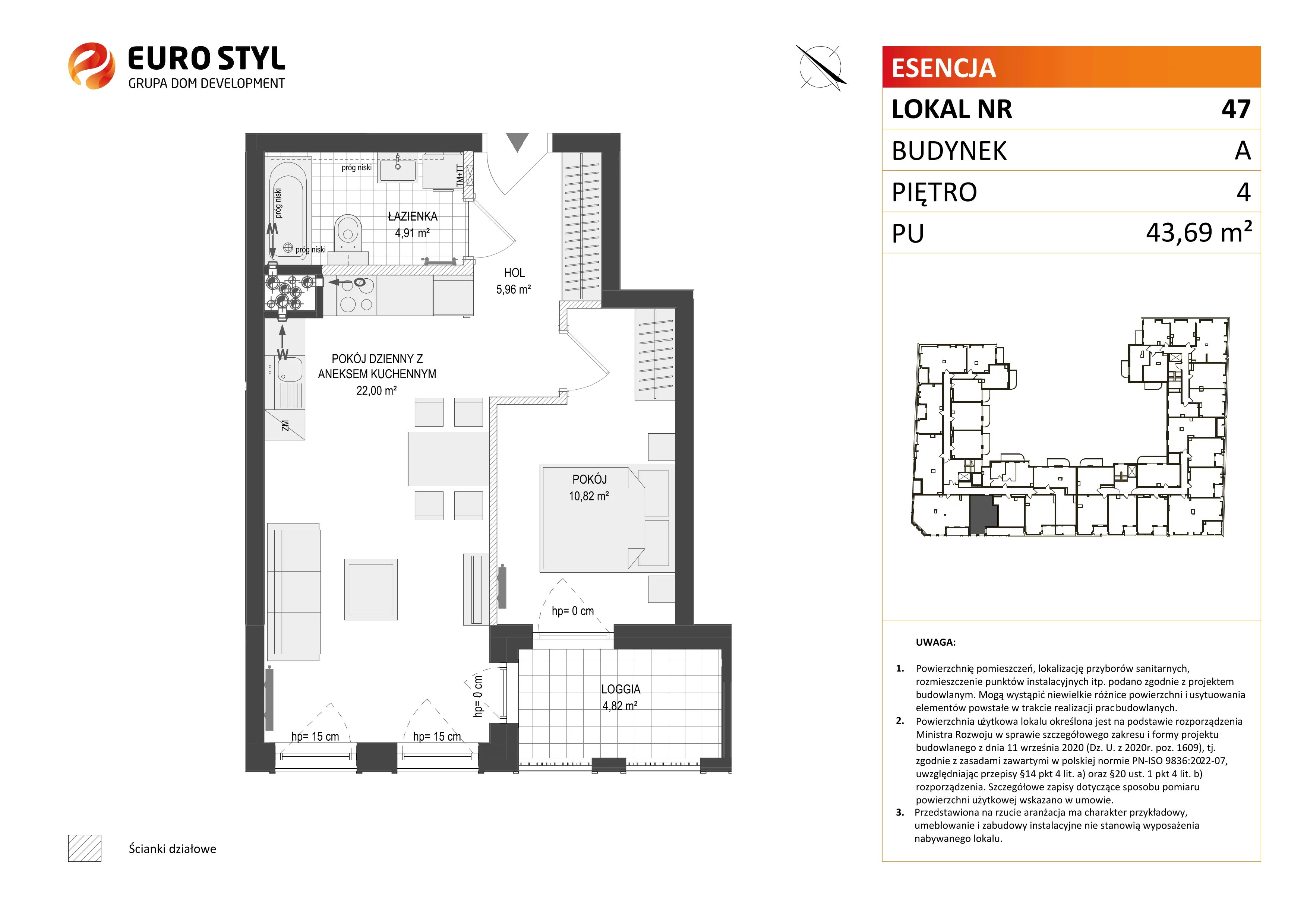 2 pokoje, mieszkanie 43,69 m², piętro 4, oferta nr A/47, Esencja, Gdańsk, Śródmieście, Dolne Miasto, ul. Kamienna Grobla / Jałmużnicza