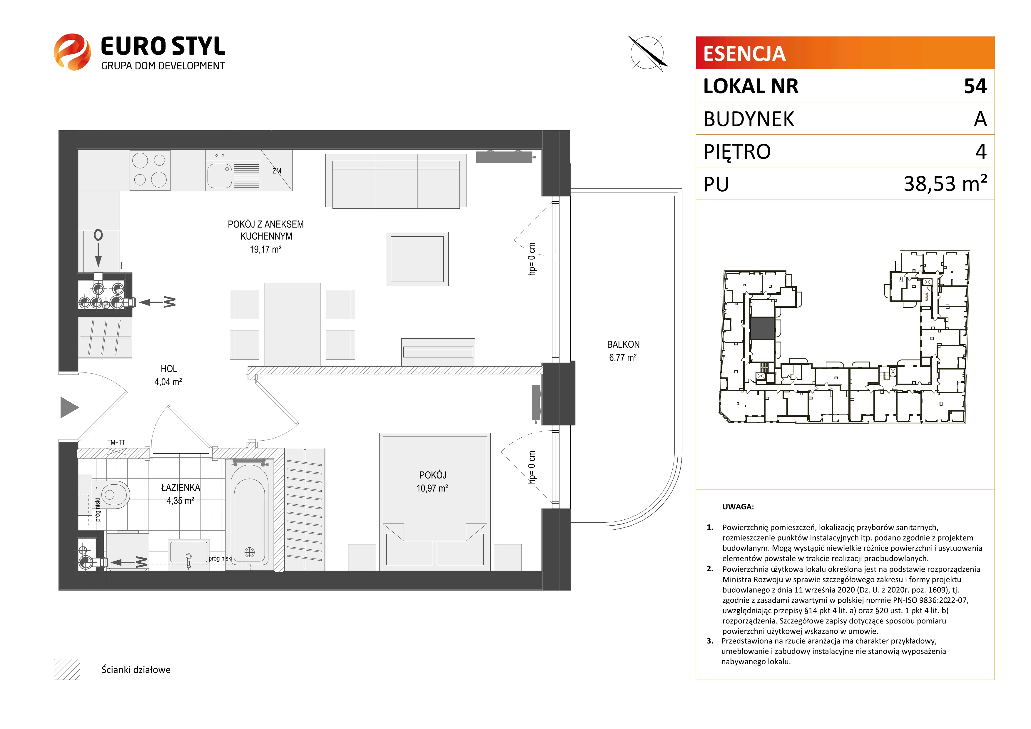 Mieszkanie 38,53 m², piętro 4, oferta nr A/54, Esencja, Gdańsk, Śródmieście, Dolne Miasto, ul. Kamienna Grobla / Jałmużnicza