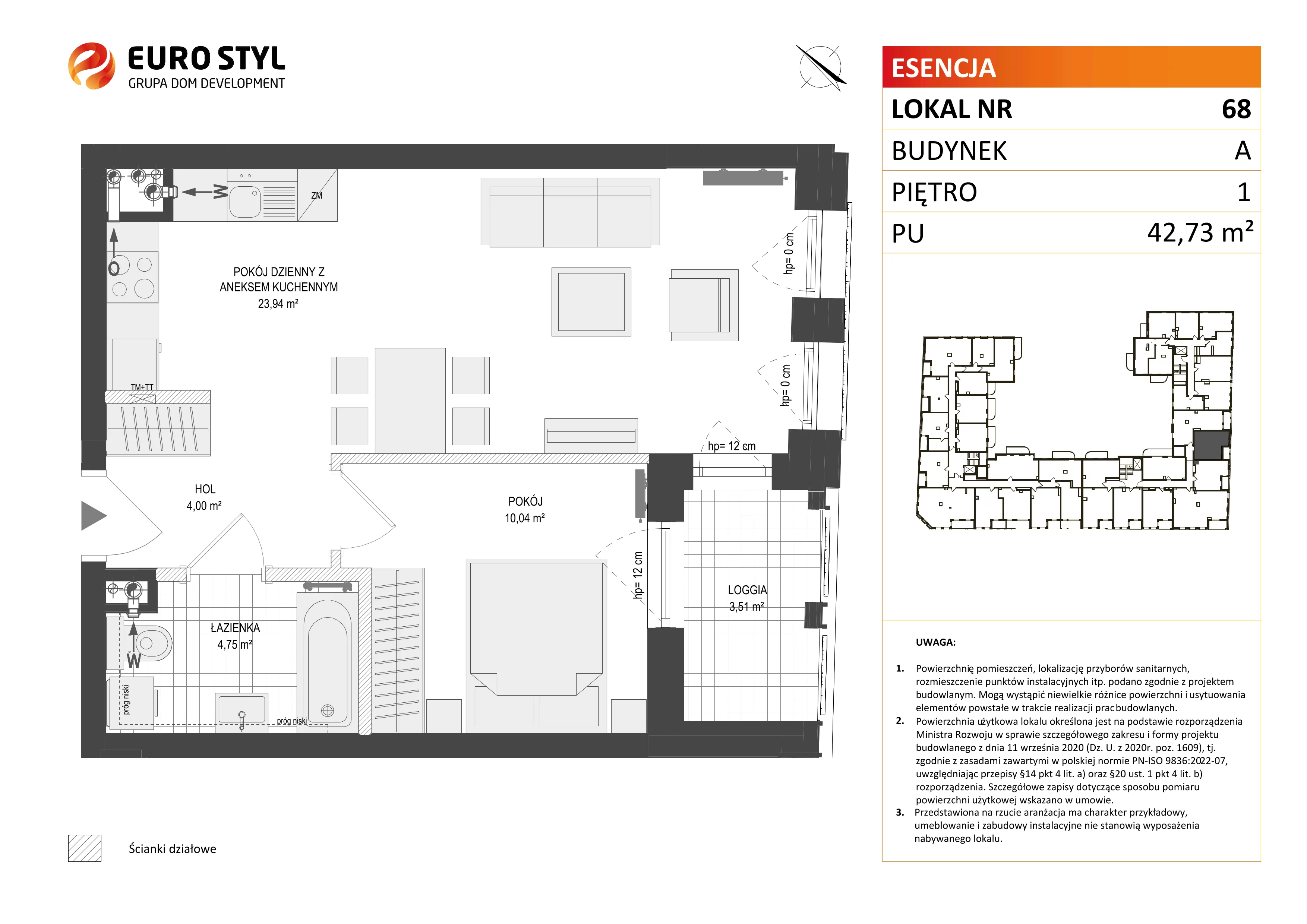 2 pokoje, mieszkanie 42,73 m², piętro 1, oferta nr A/68, Esencja, Gdańsk, Śródmieście, Dolne Miasto, ul. Kamienna Grobla / Jałmużnicza