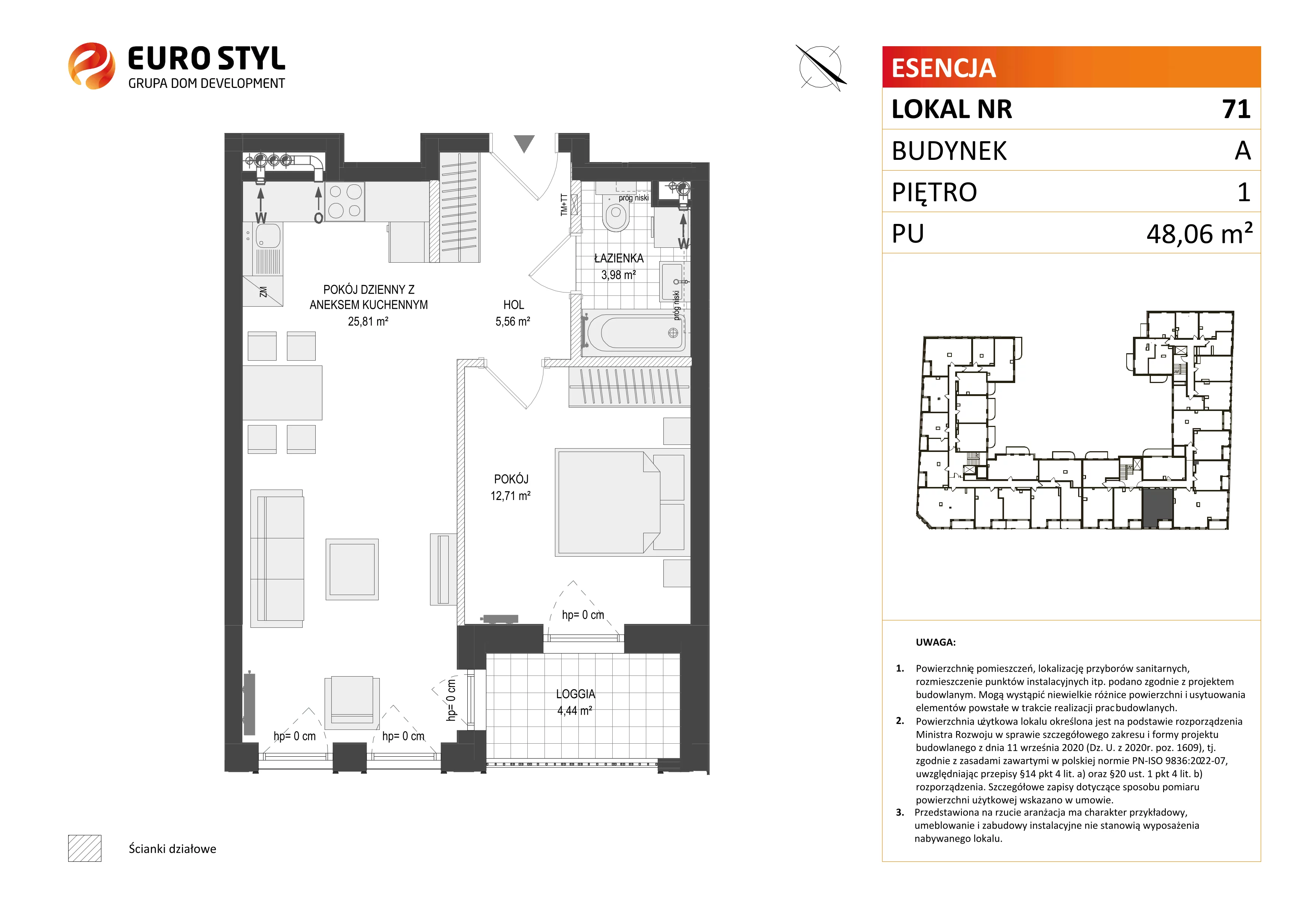 2 pokoje, mieszkanie 48,06 m², piętro 1, oferta nr A/71, Esencja, Gdańsk, Śródmieście, Dolne Miasto, ul. Kamienna Grobla / Jałmużnicza