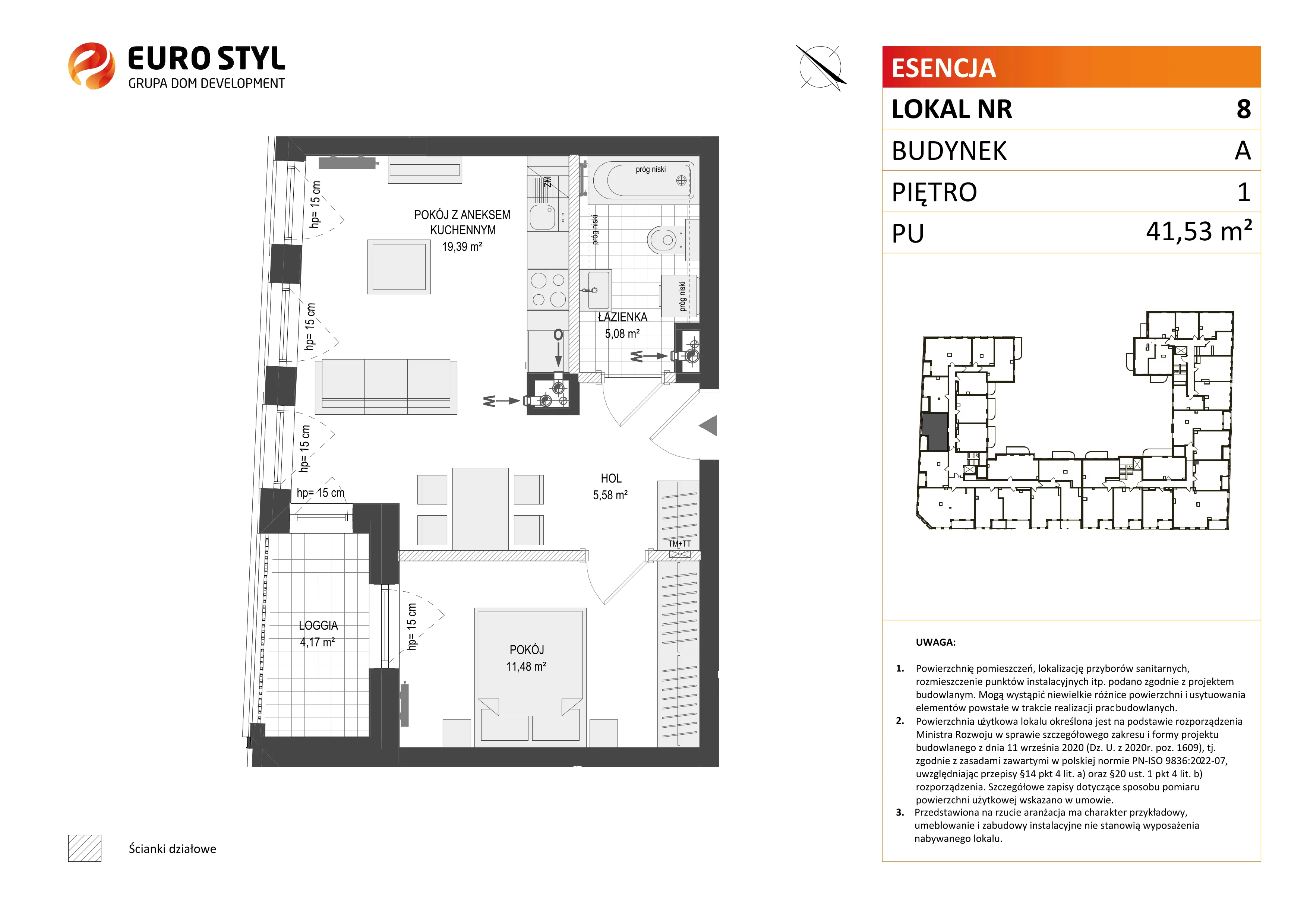 2 pokoje, mieszkanie 41,53 m², piętro 1, oferta nr A/8, Esencja, Gdańsk, Śródmieście, Dolne Miasto, ul. Kamienna Grobla / Jałmużnicza