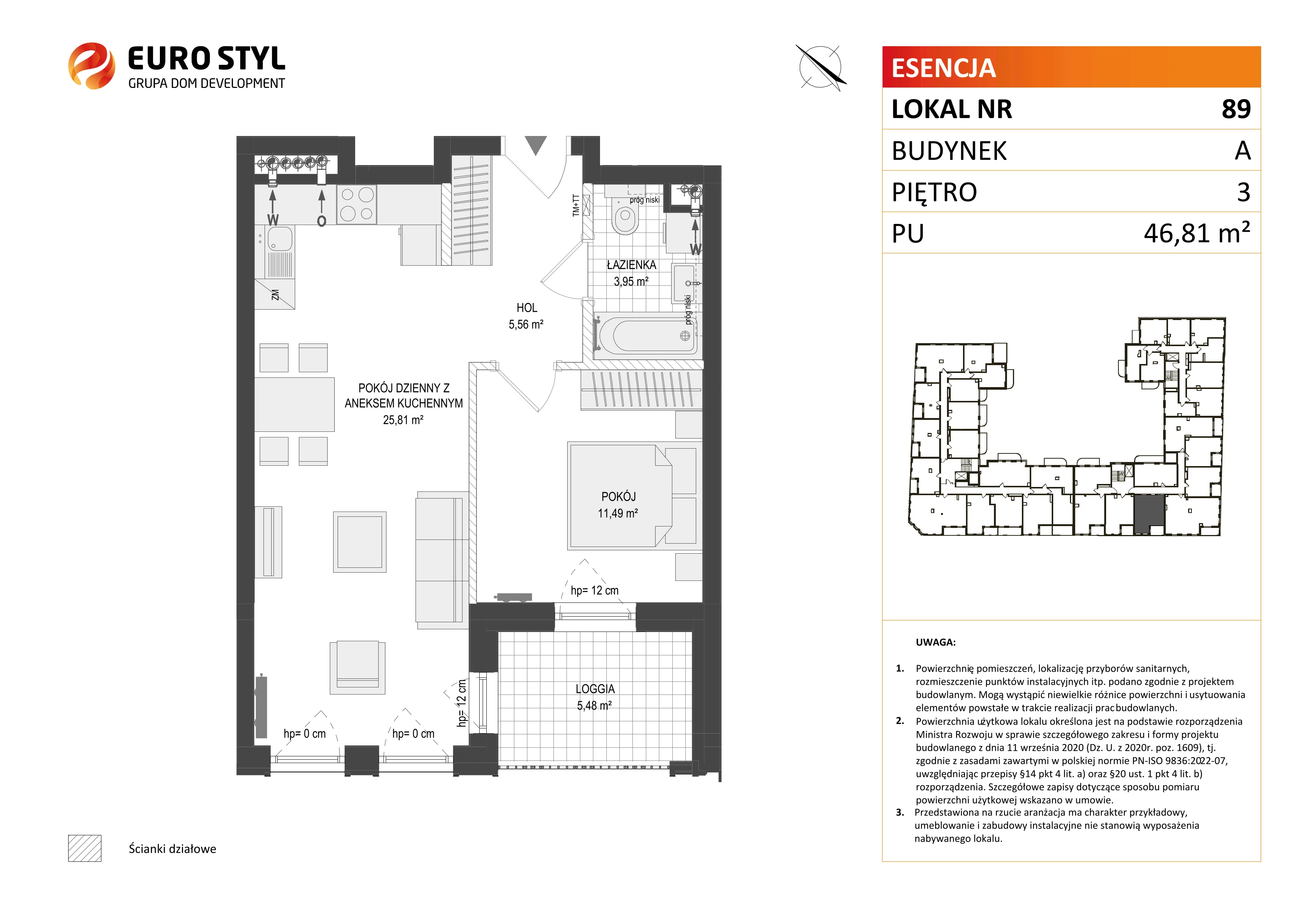 2 pokoje, mieszkanie 46,81 m², piętro 3, oferta nr A/89, Esencja, Gdańsk, Śródmieście, Dolne Miasto, ul. Kamienna Grobla / Jałmużnicza