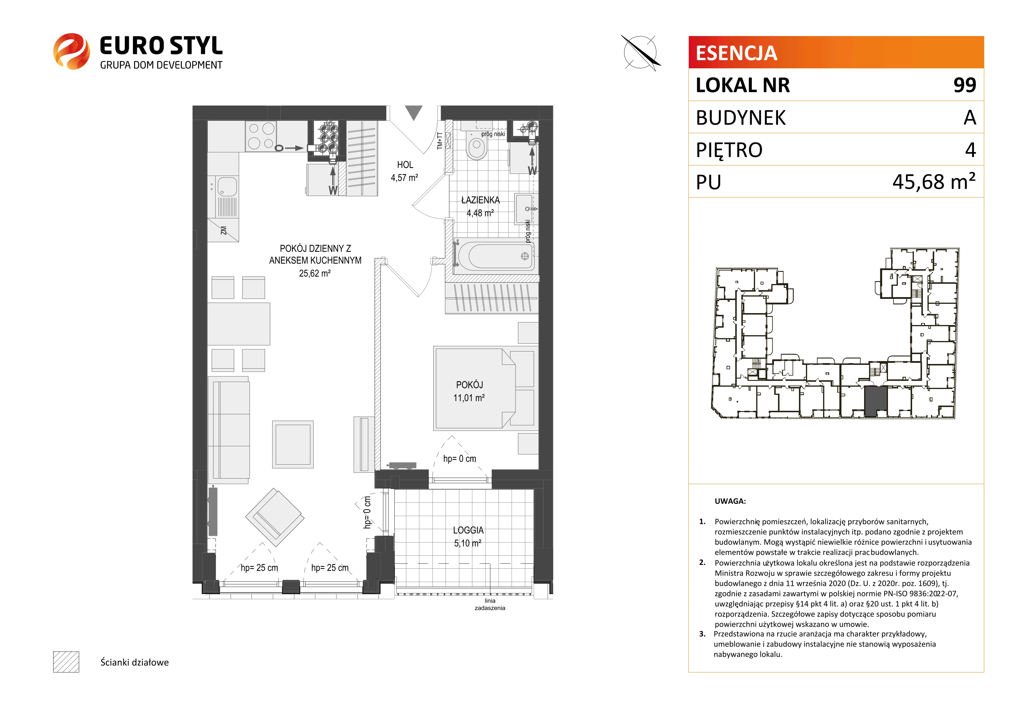 2 pokoje, mieszkanie 45,68 m², piętro 4, oferta nr A/99, Esencja, Gdańsk, Śródmieście, Dolne Miasto, ul. Kamienna Grobla / Jałmużnicza