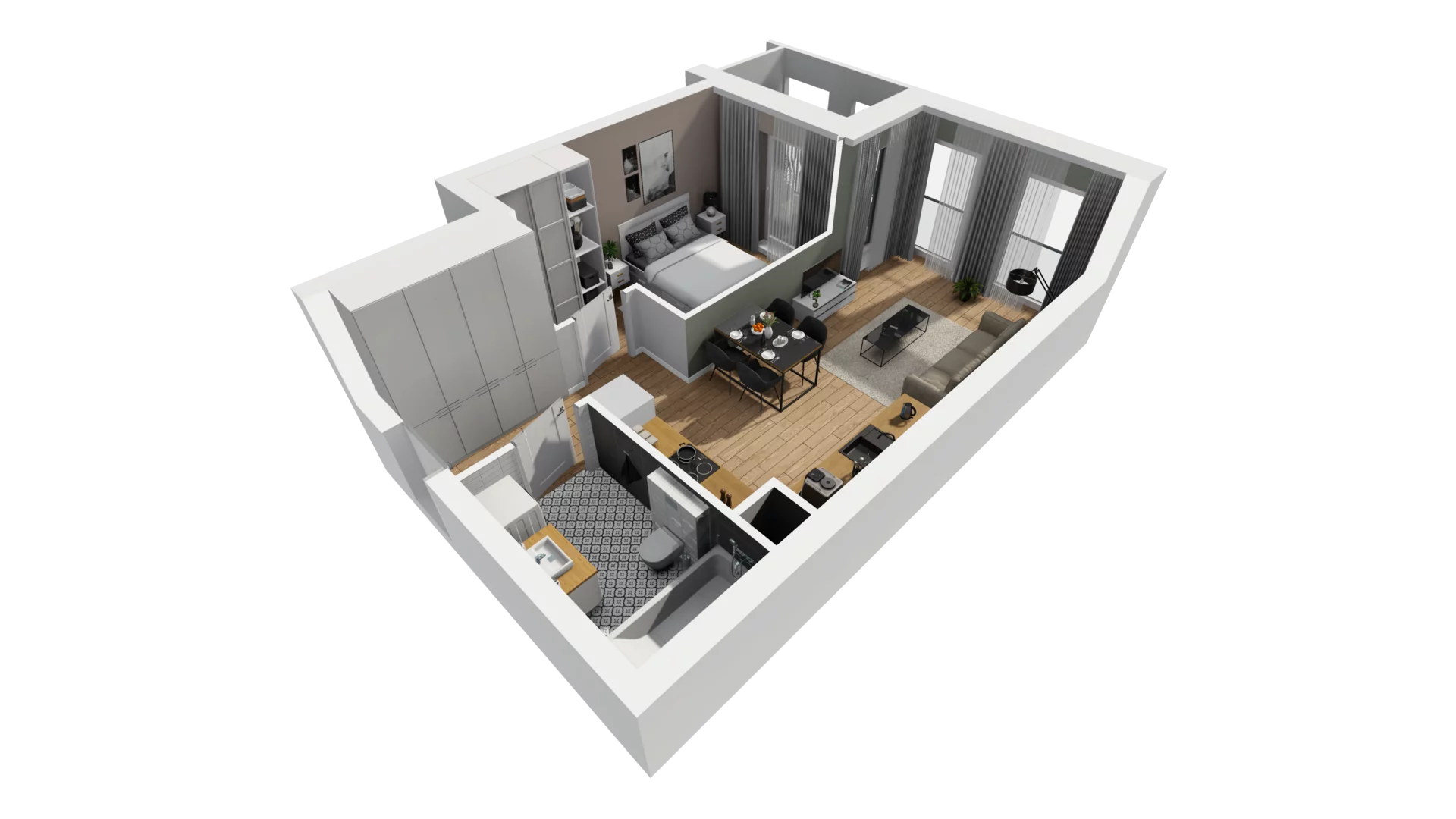 2 pokoje, mieszkanie 43,86 m², piętro 1, oferta nr A/5, Esencja, Gdańsk, Śródmieście, Dolne Miasto, ul. Kamienna Grobla / Jałmużnicza