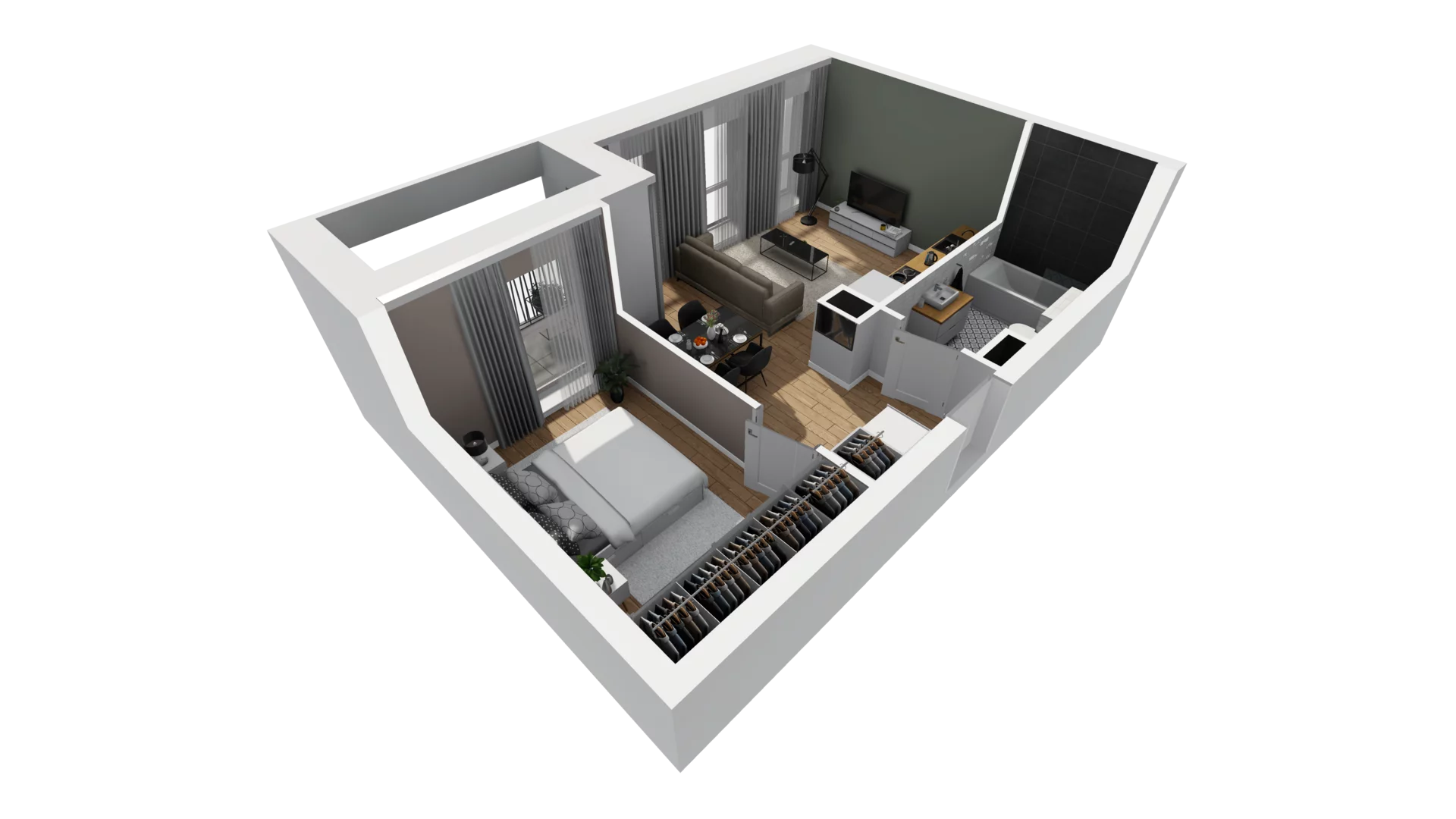 2 pokoje, mieszkanie 41,53 m², piętro 1, oferta nr A/8, Esencja, Gdańsk, Śródmieście, Dolne Miasto, ul. Kamienna Grobla / Jałmużnicza