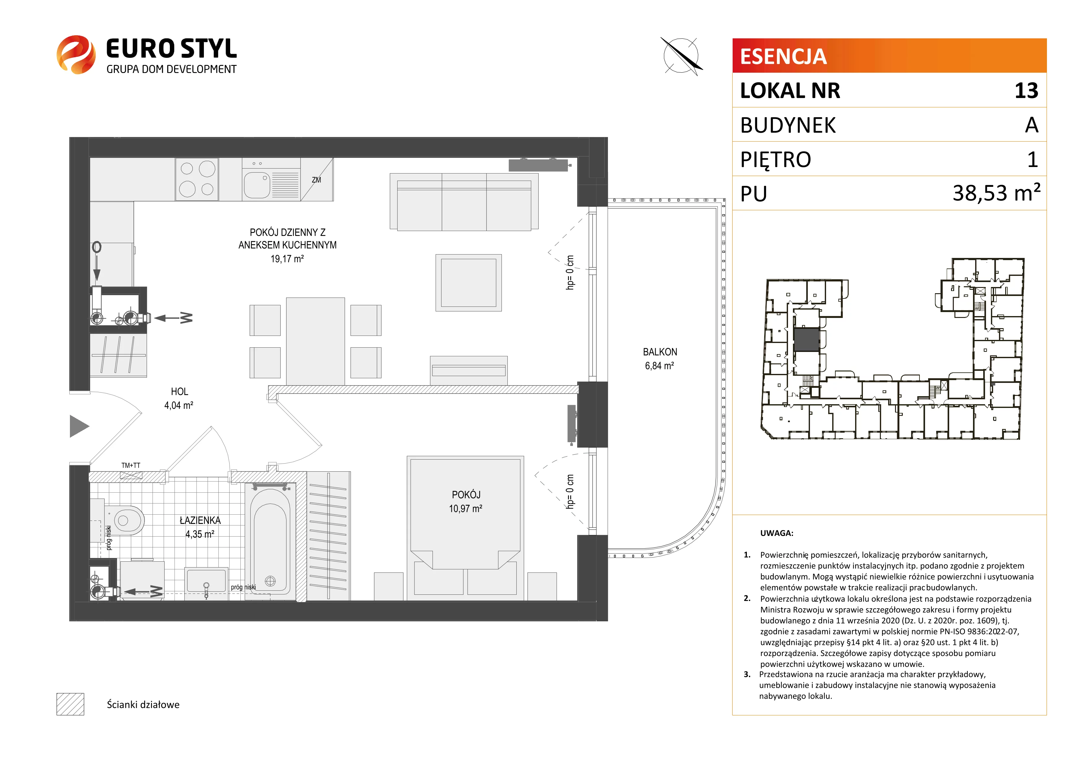 2 pokoje, mieszkanie 38,53 m², piętro 1, oferta nr A/13, Esencja, Gdańsk, Śródmieście, Dolne Miasto, ul. Kamienna Grobla / Jałmużnicza