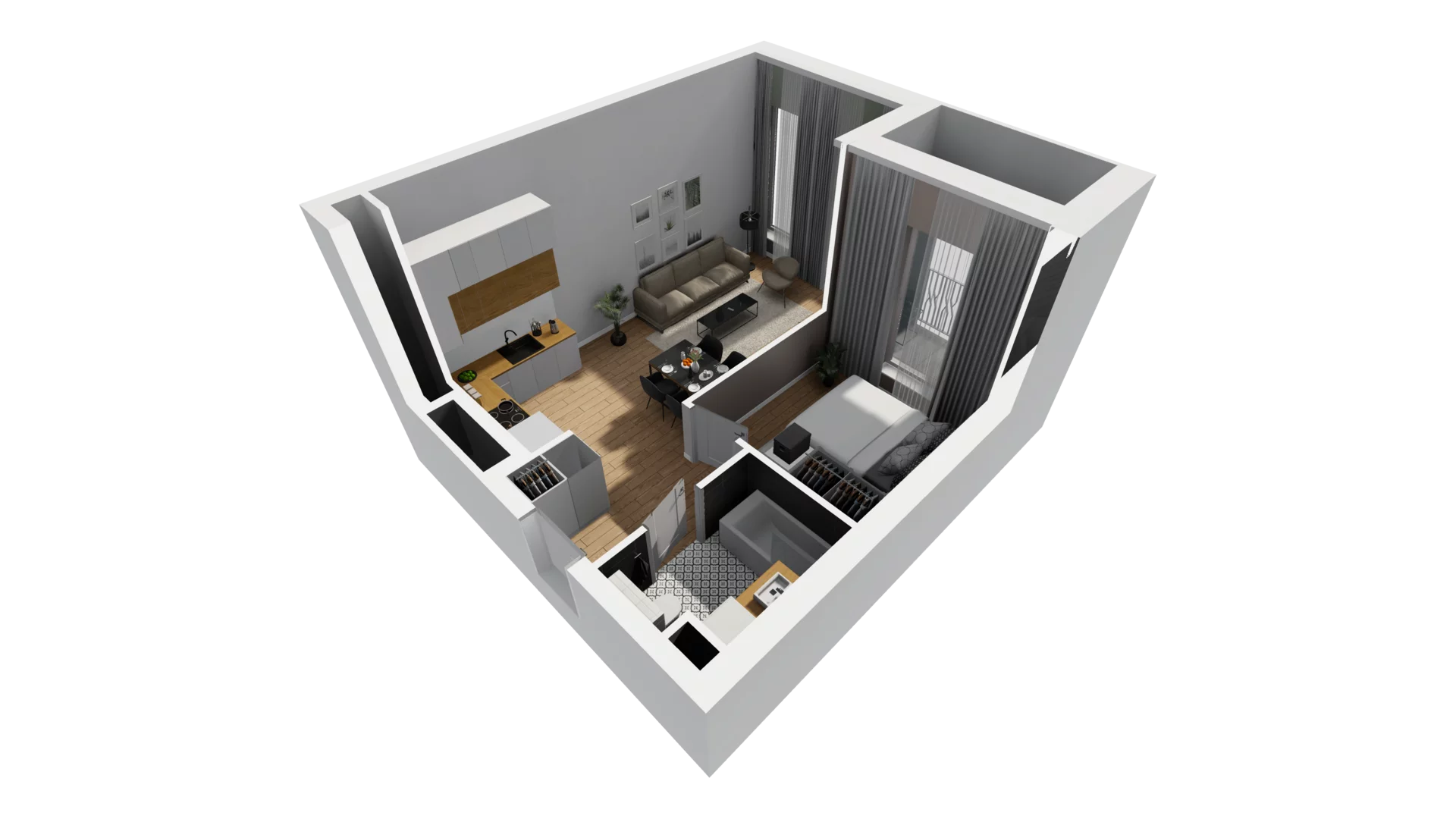 2 pokoje, mieszkanie 41,90 m², parter, oferta nr A/61, Esencja, Gdańsk, Śródmieście, Dolne Miasto, ul. Kamienna Grobla / Jałmużnicza