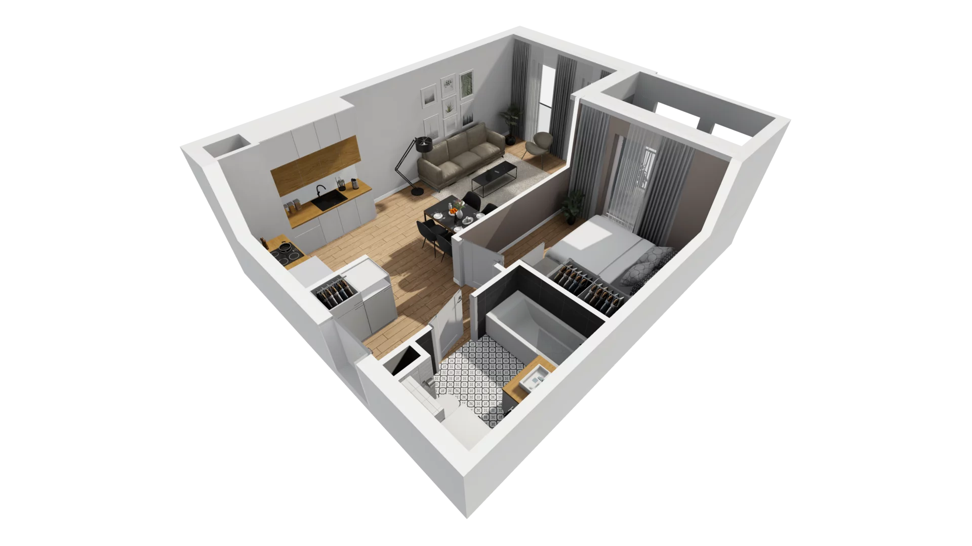 2 pokoje, mieszkanie 42,73 m², piętro 1, oferta nr A/68, Esencja, Gdańsk, Śródmieście, Dolne Miasto, ul. Kamienna Grobla / Jałmużnicza