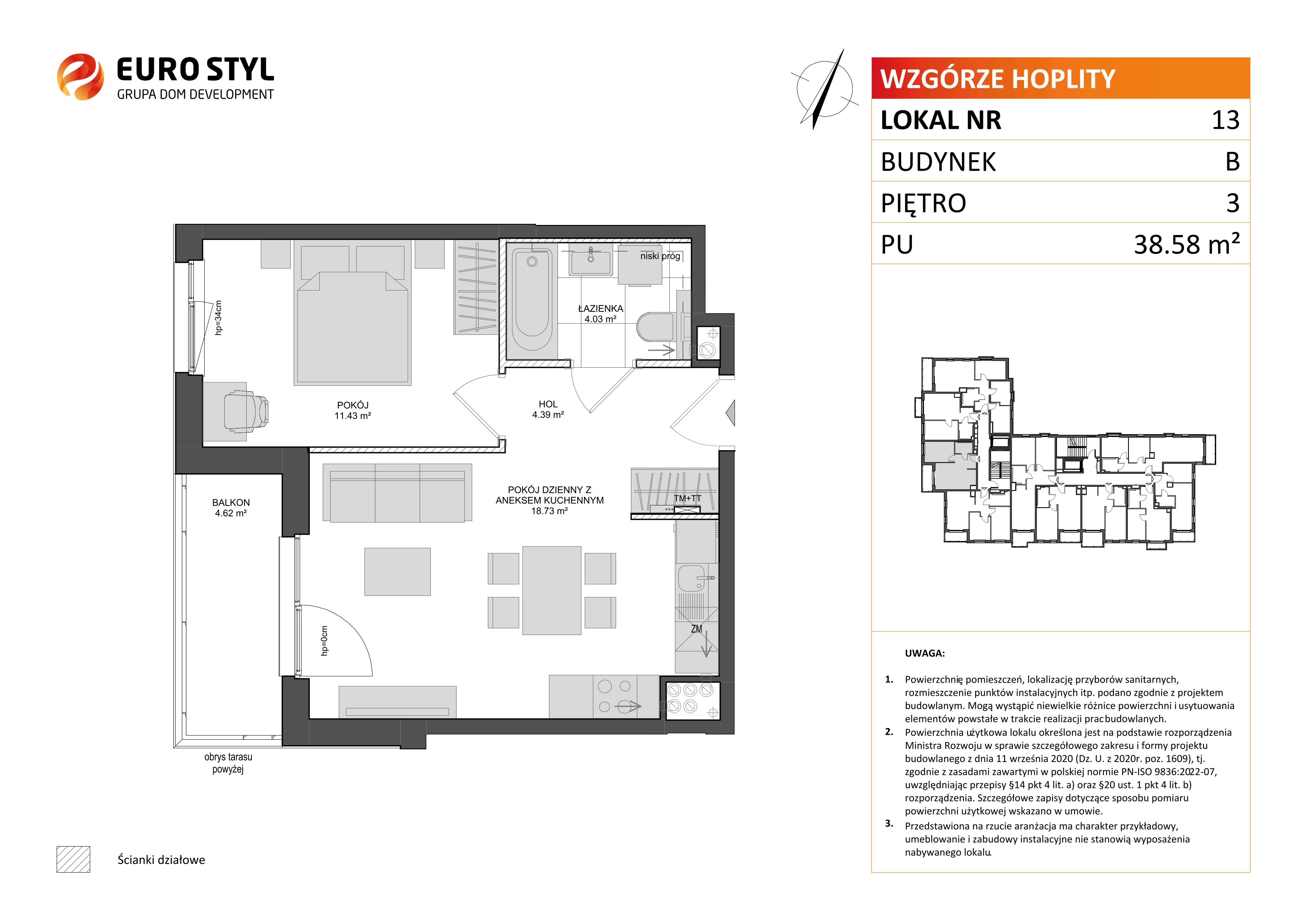 Mieszkanie 38,58 m², piętro 3, oferta nr B/13, Wzgórze Hoplity etap II, Gdańsk, Ujeścisko-Łostowice, Ujeścisko, ul. Kartuska