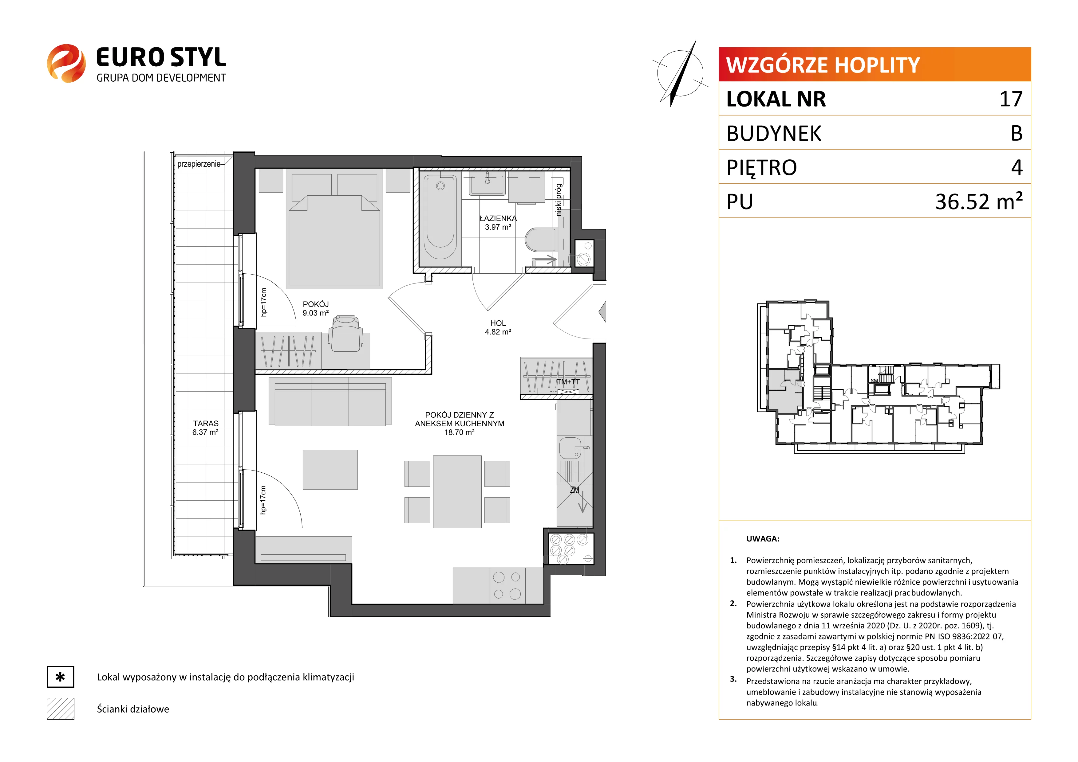 Mieszkanie 36,52 m², piętro 4, oferta nr B/17, Wzgórze Hoplity etap II, Gdańsk, Ujeścisko-Łostowice, Ujeścisko, ul. Kartuska