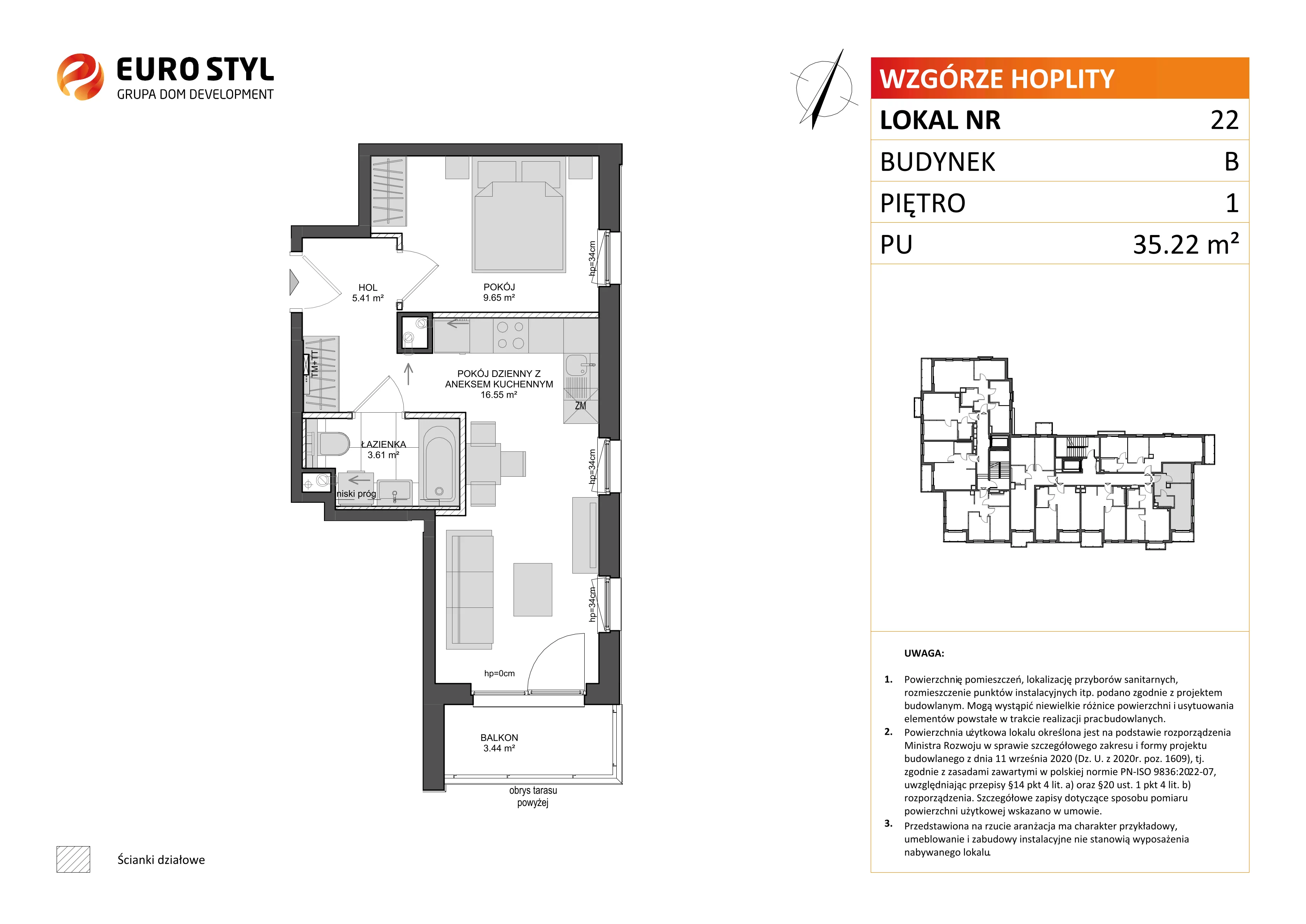 Mieszkanie 35,22 m², piętro 1, oferta nr B/22, Wzgórze Hoplity etap II, Gdańsk, Ujeścisko-Łostowice, Ujeścisko, ul. Kartuska