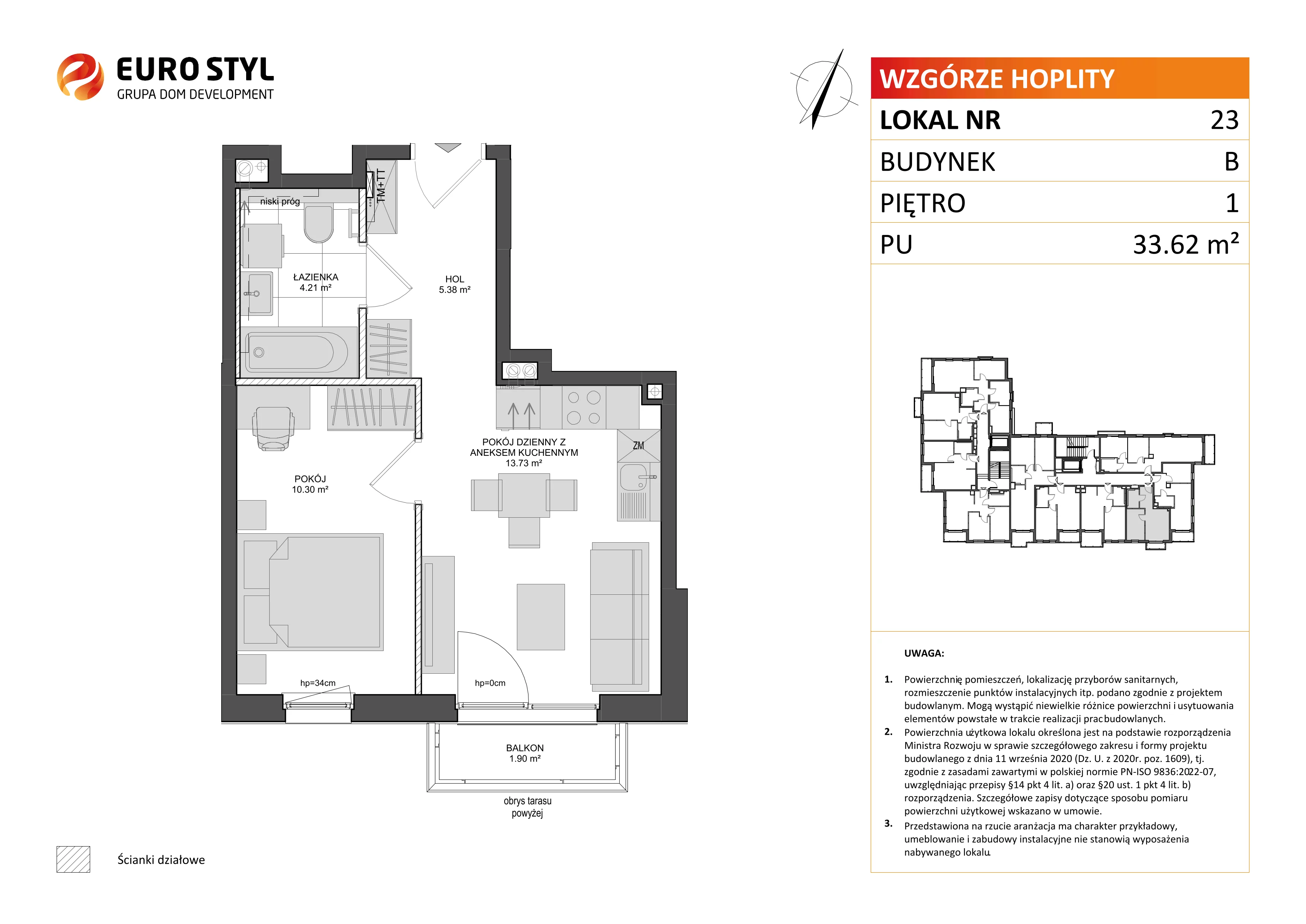 Mieszkanie 33,62 m², piętro 1, oferta nr B/23, Wzgórze Hoplity etap II, Gdańsk, Ujeścisko-Łostowice, Ujeścisko, ul. Kartuska