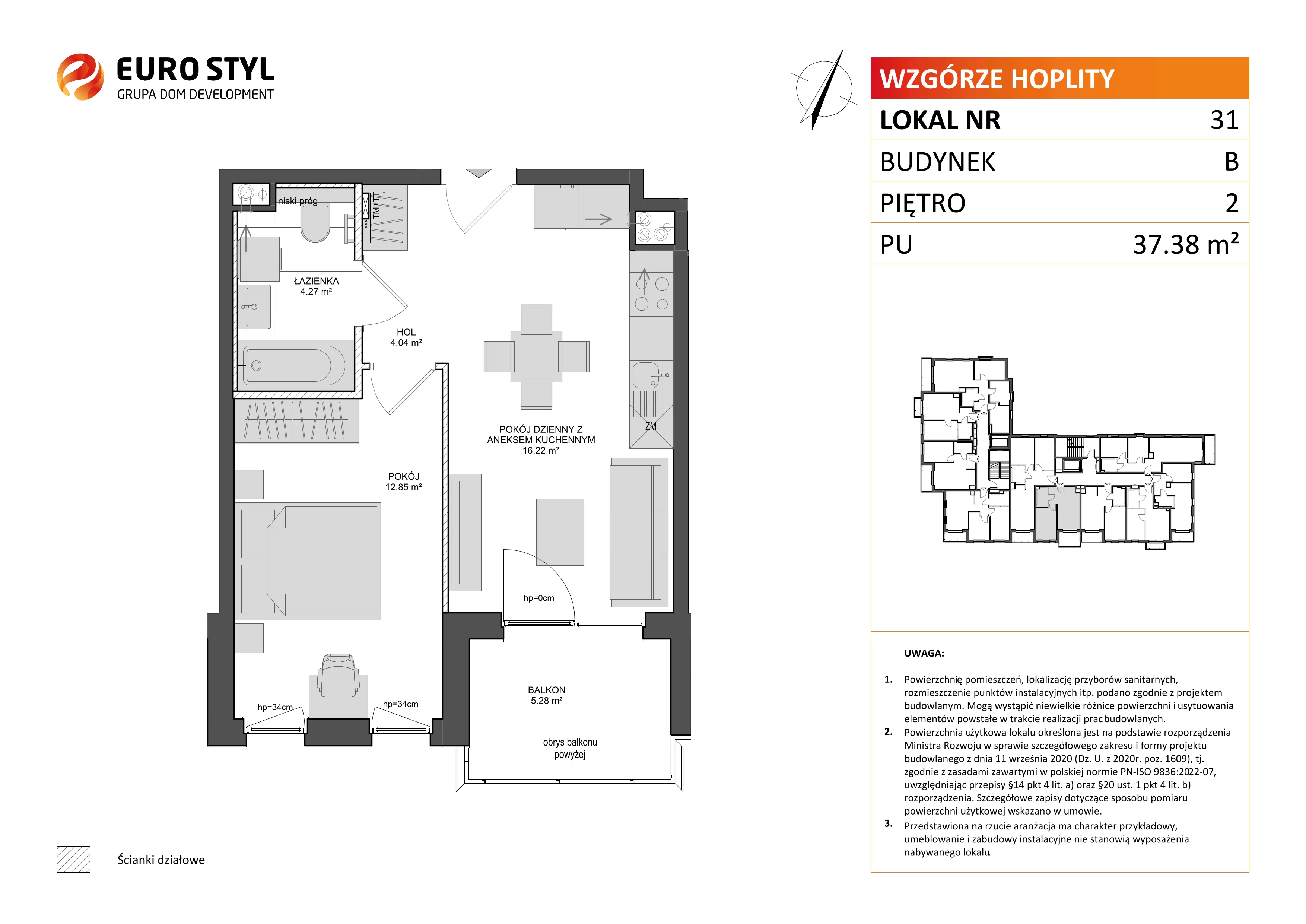 Mieszkanie 37,38 m², piętro 2, oferta nr B/31, Wzgórze Hoplity etap II, Gdańsk, Ujeścisko-Łostowice, Ujeścisko, ul. Kartuska