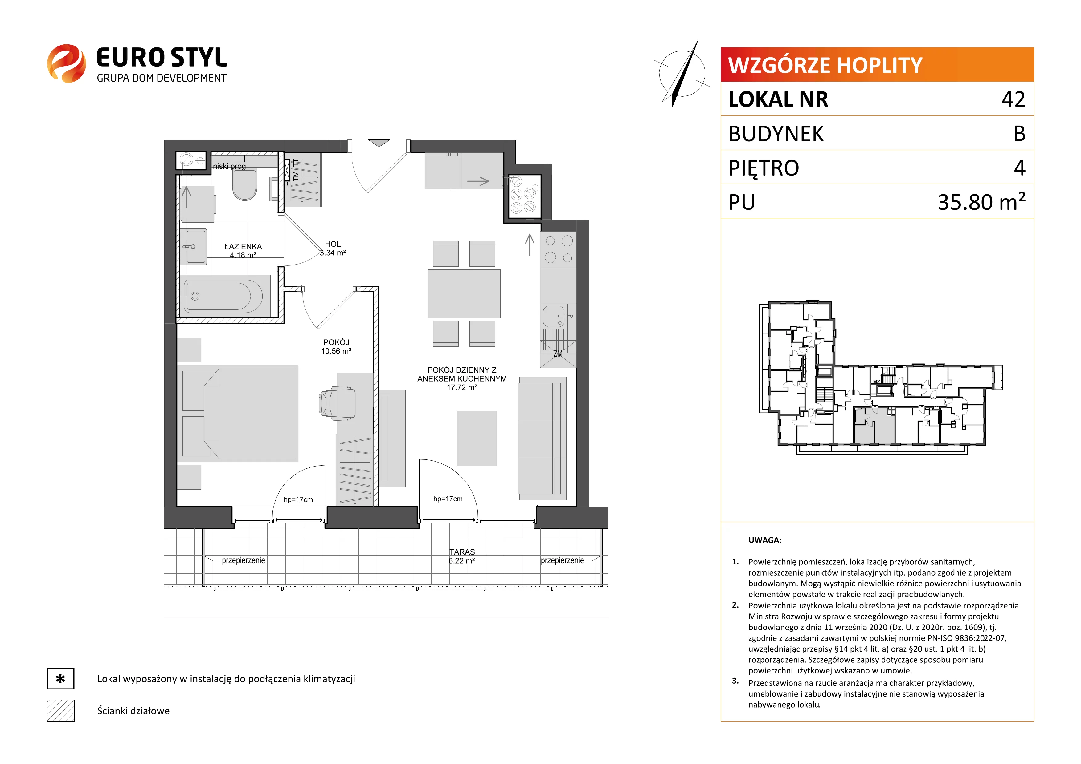 Mieszkanie 35,80 m², piętro 4, oferta nr B/42, Wzgórze Hoplity etap II, Gdańsk, Ujeścisko-Łostowice, Ujeścisko, ul. Kartuska