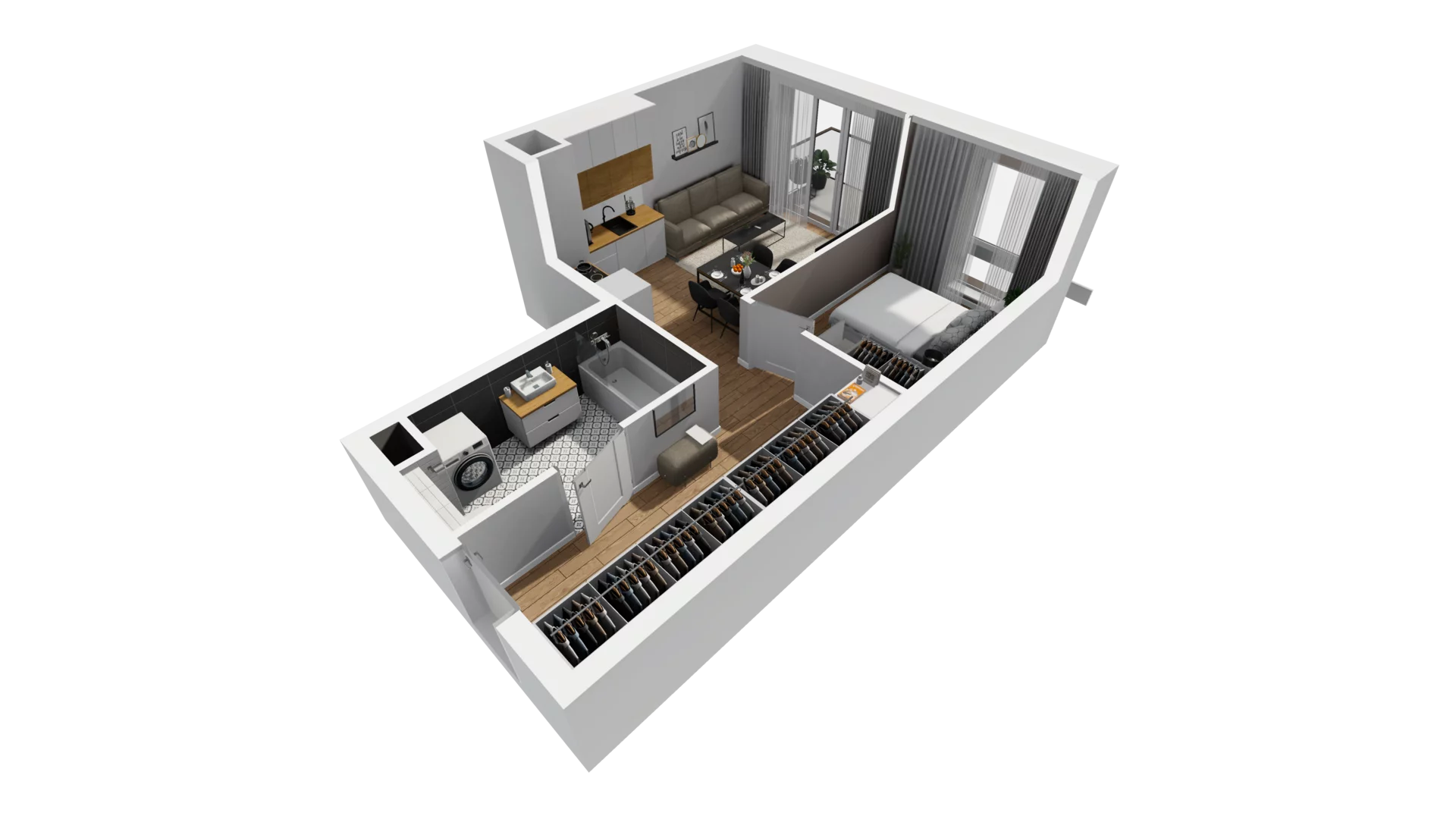 2 pokoje, mieszkanie 39,70 m², piętro 1, oferta nr E/13, Osiedle Synteza bud. E, F, Gdańsk, Piecki-Migowo, Morena, ul. Lema