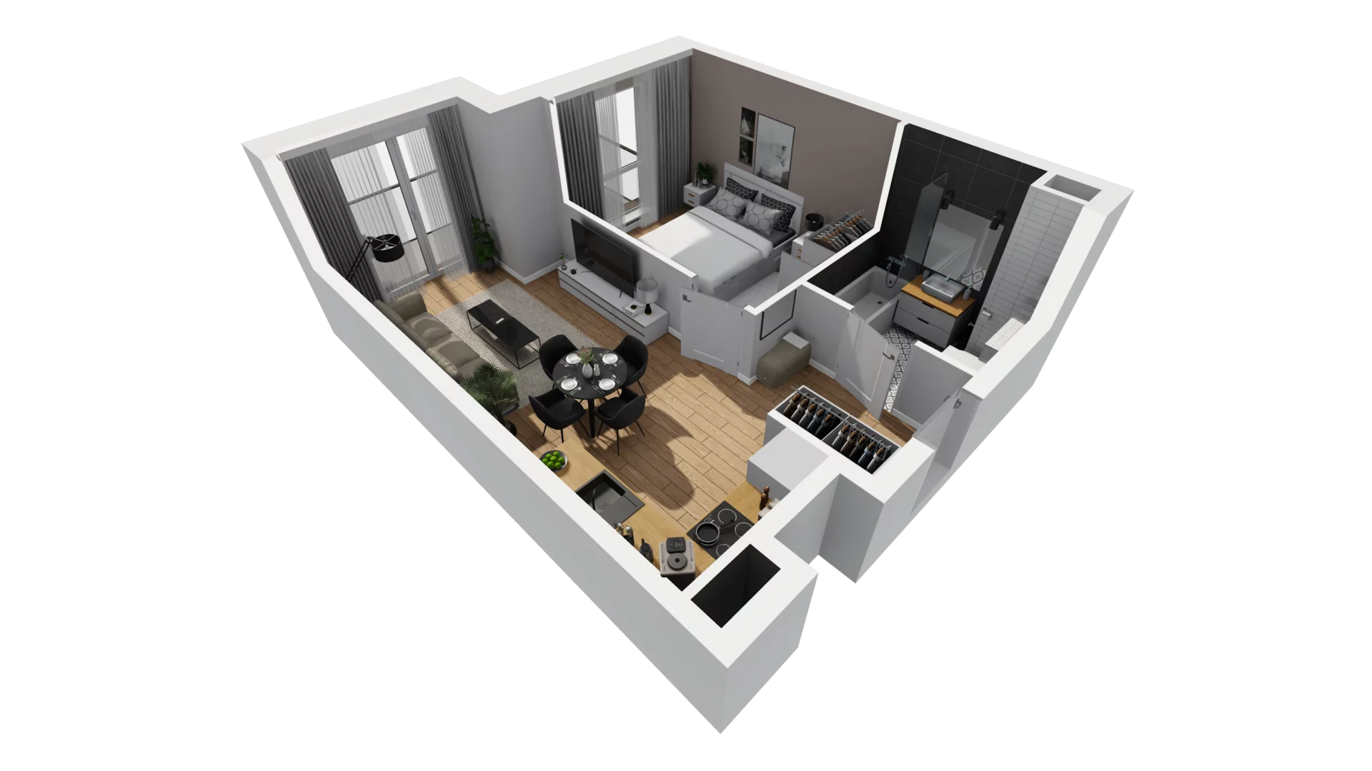 2 pokoje, mieszkanie 38,09 m², piętro 3, oferta nr E/43, Osiedle Synteza bud. E, F, Gdańsk, Piecki-Migowo, Morena, ul. Lema