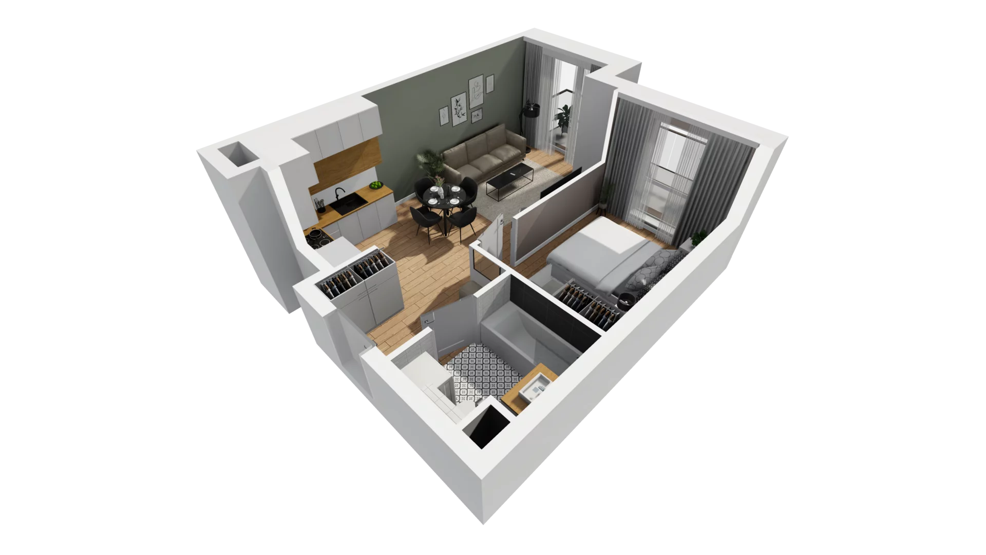 2 pokoje, mieszkanie 38,09 m², piętro 3, oferta nr E/43, Osiedle Synteza bud. E, F, Gdańsk, Piecki-Migowo, Morena, ul. Lema