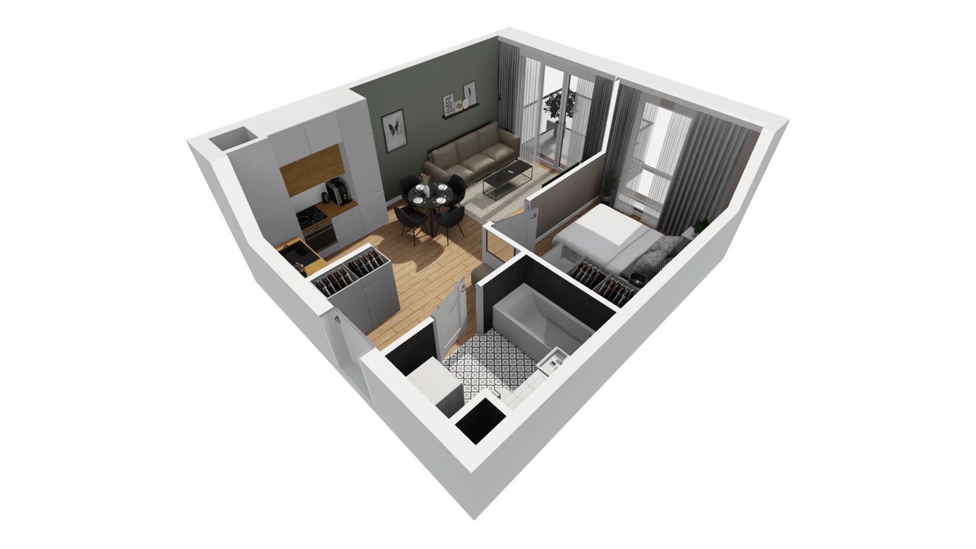 2 pokoje, mieszkanie 34,03 m², piętro 4, oferta nr E/52, Osiedle Synteza bud. E, F, Gdańsk, Piecki-Migowo, Morena, ul. Lema