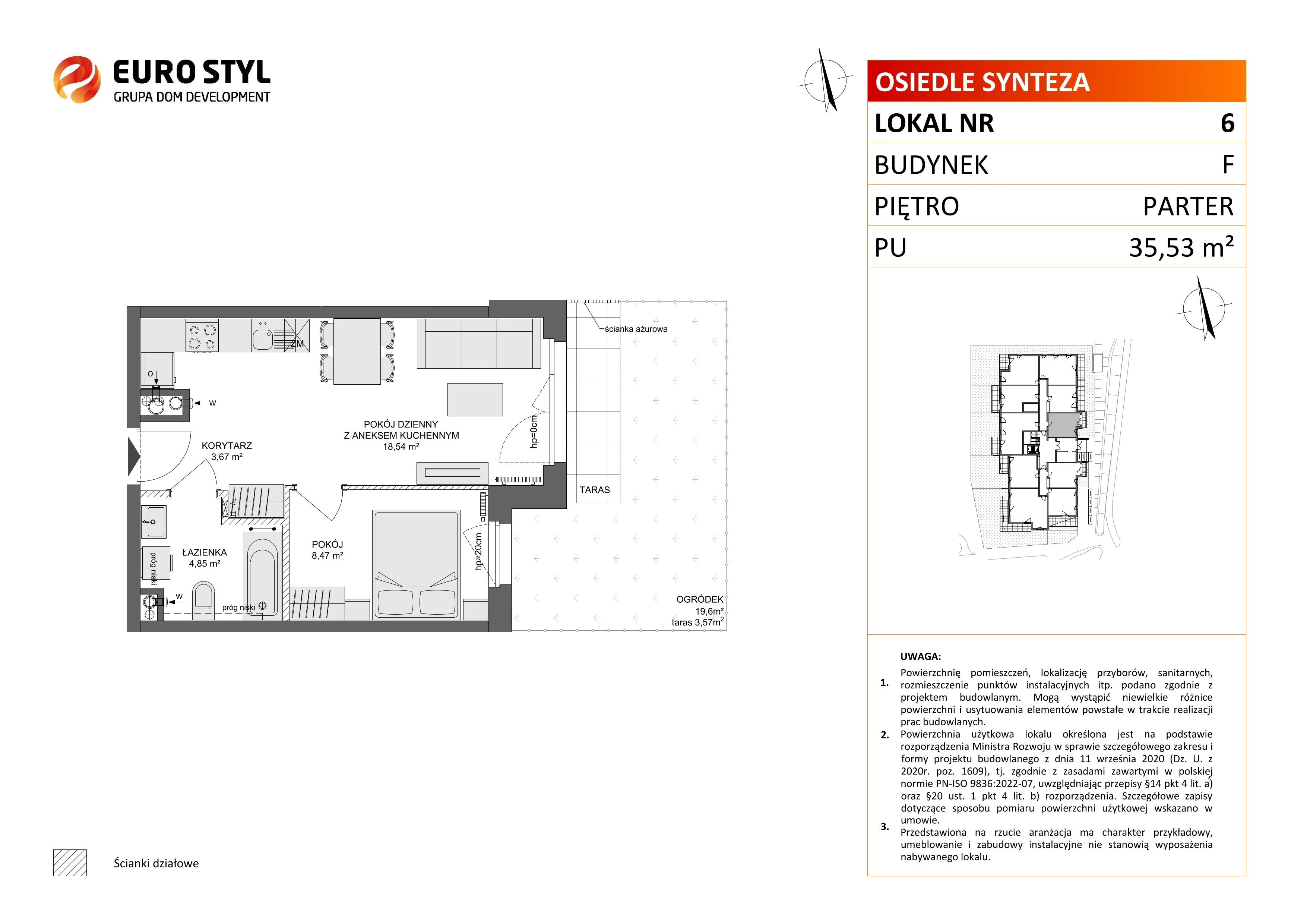 2 pokoje, mieszkanie 35,53 m², parter, oferta nr F/6, Osiedle Synteza bud. E, F, Gdańsk, Piecki-Migowo, Morena, ul. Lema