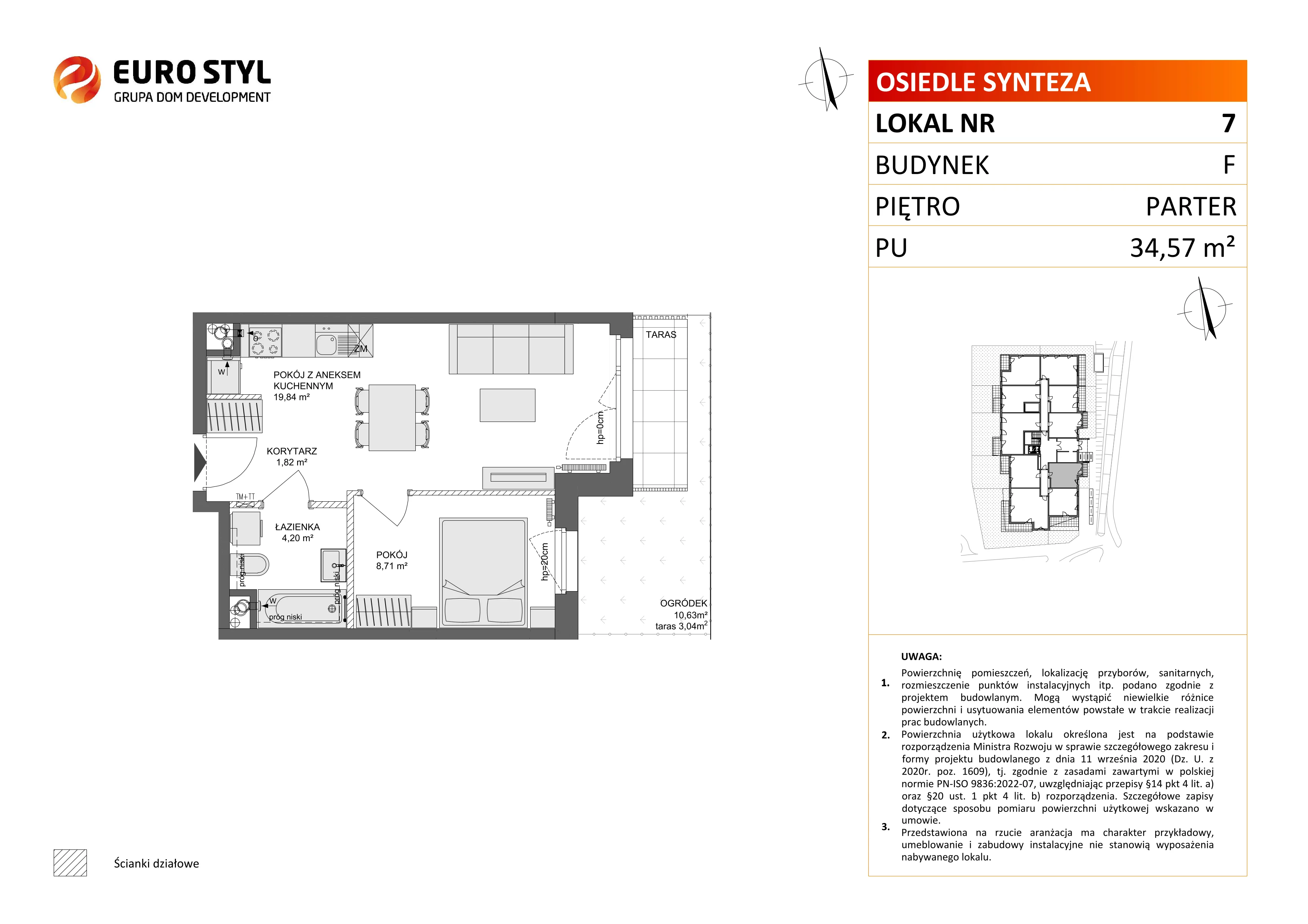 2 pokoje, mieszkanie 34,57 m², parter, oferta nr F/7, Osiedle Synteza bud. E, F, Gdańsk, Piecki-Migowo, Morena, ul. Lema