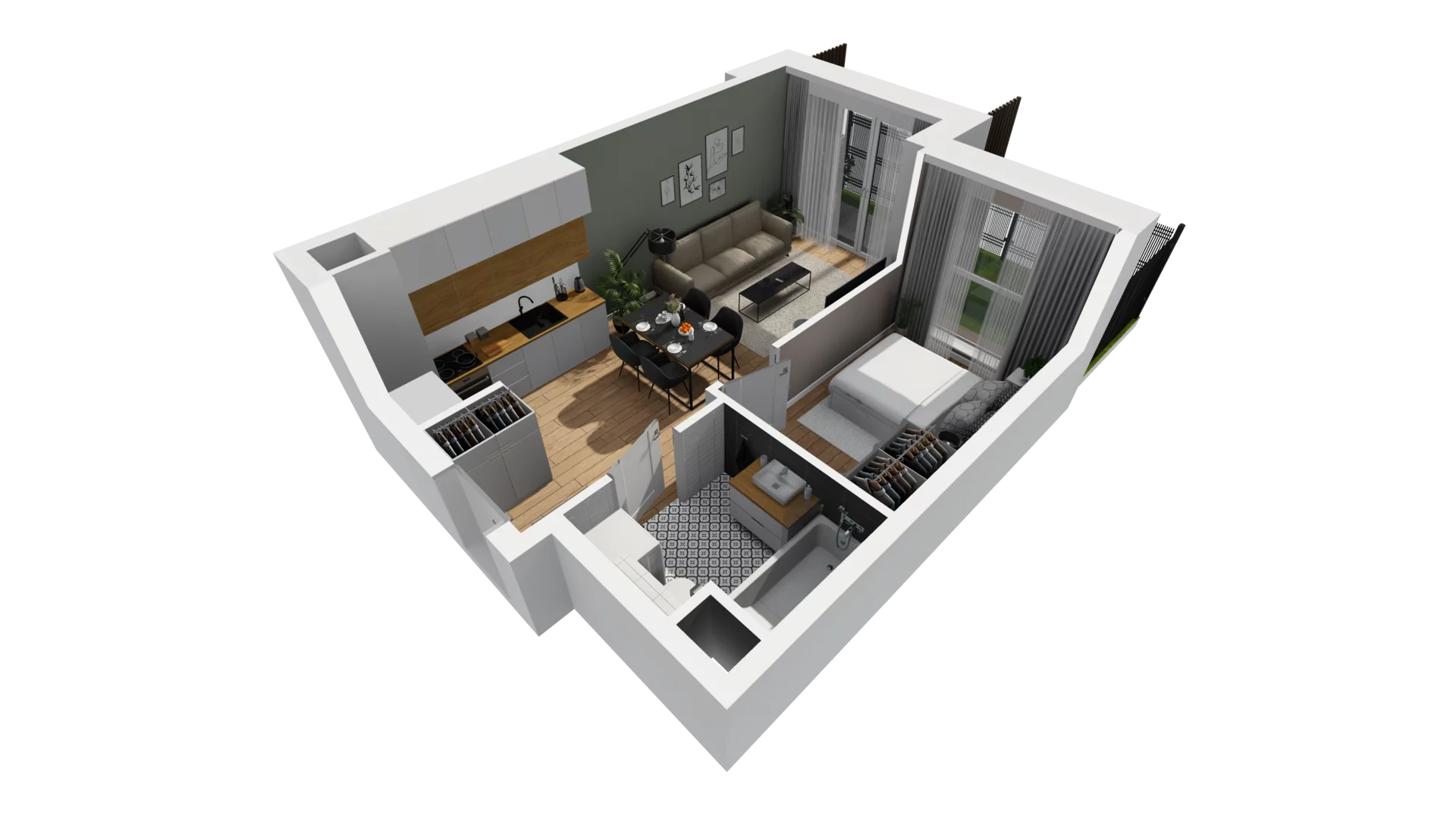 2 pokoje, mieszkanie 34,57 m², parter, oferta nr F/7, Osiedle Synteza bud. E, F, Gdańsk, Piecki-Migowo, Morena, ul. Lema